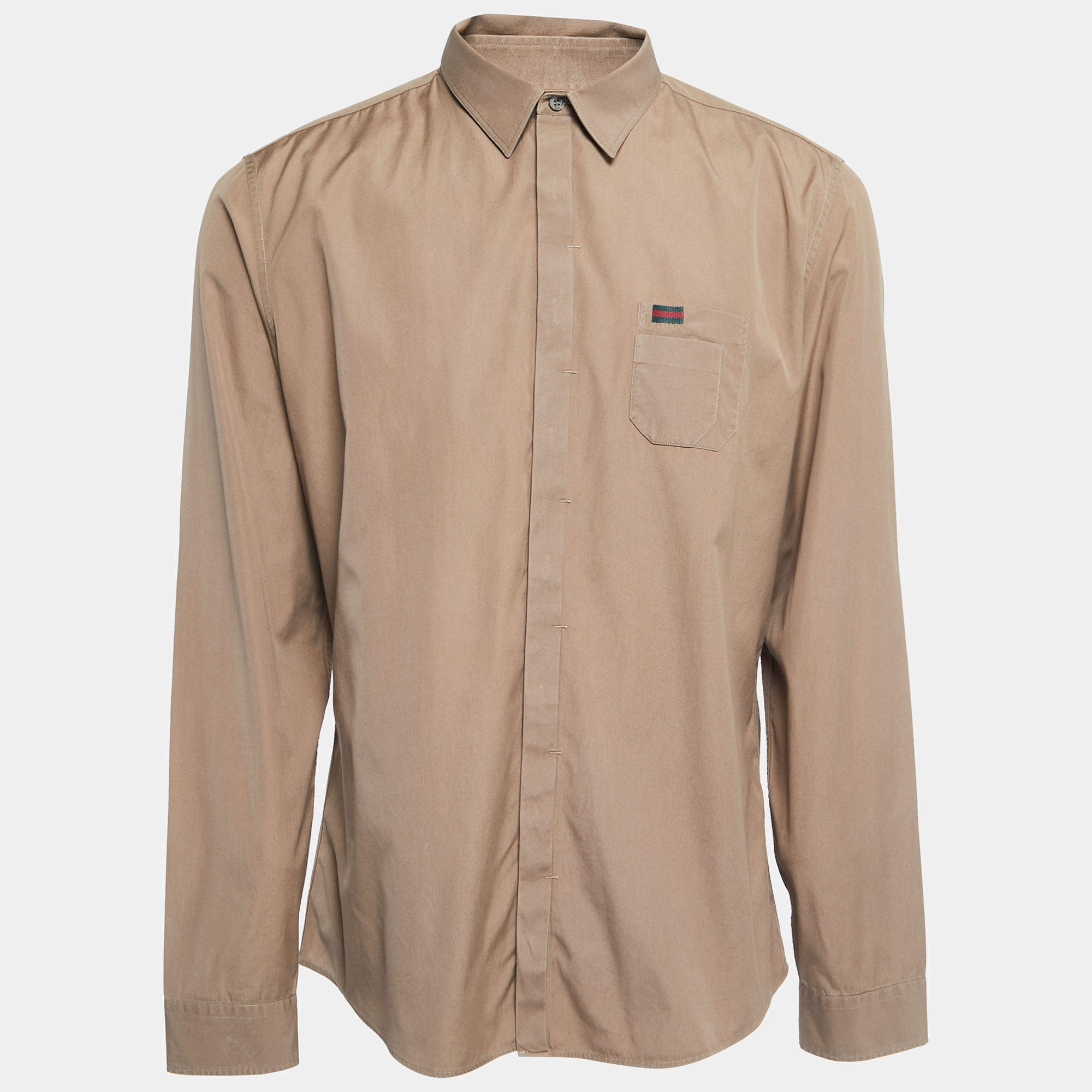 Gucci Dark Beige Cotton Button Front Slim Fit Shirt 3XL