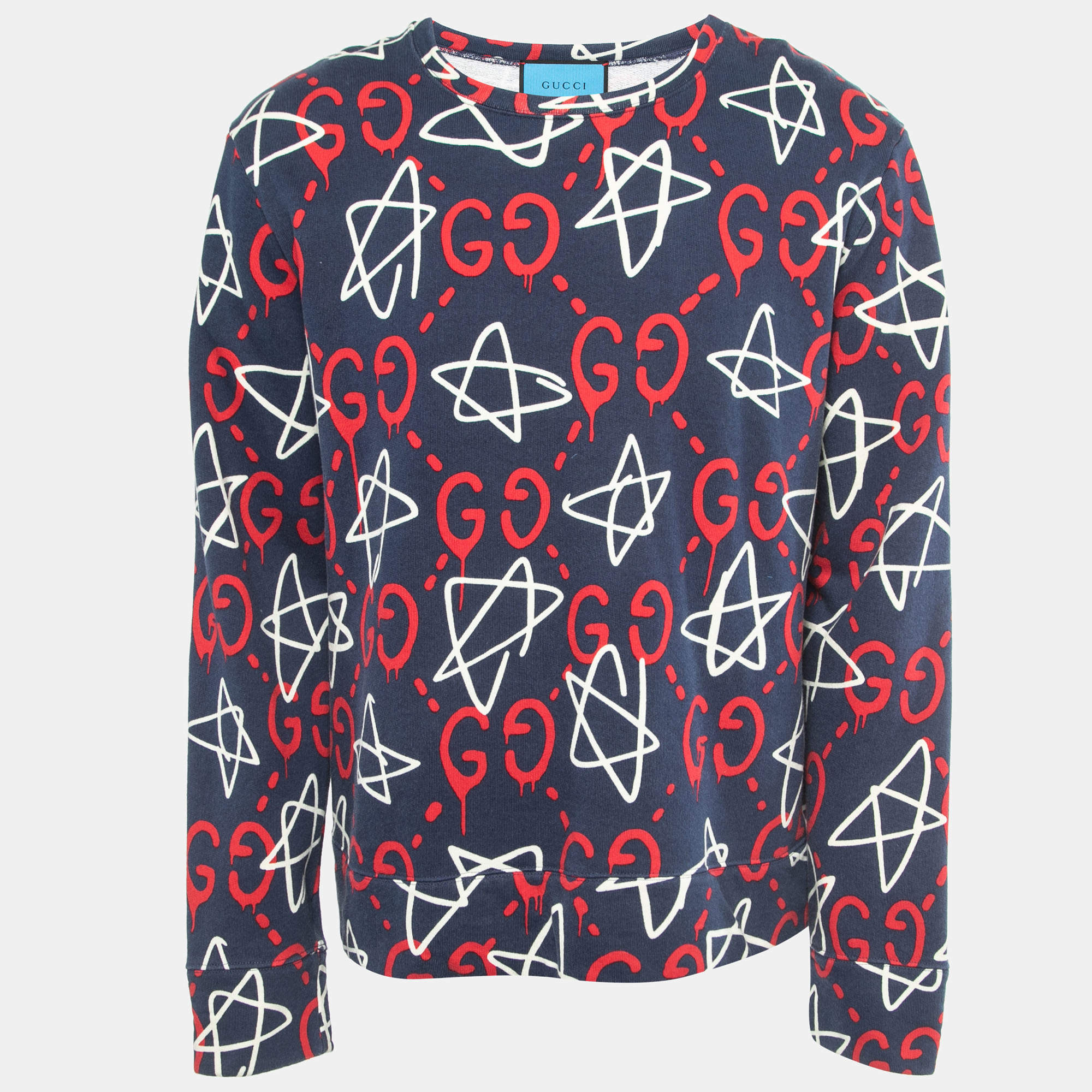 Gucci Navy Blue Ghost Print Cotton Crew Neck Sweatshirt XL Gucci TLC