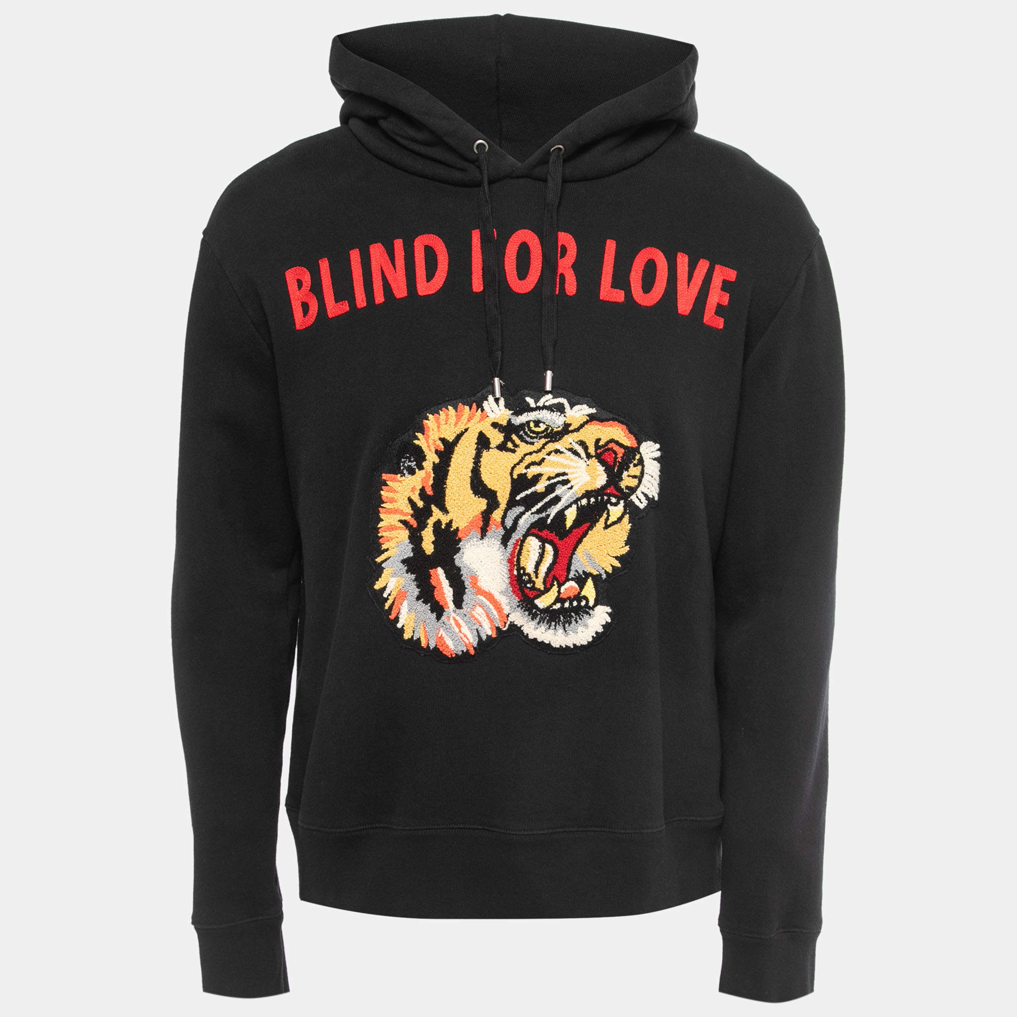 Pre Owned Gucci Black Embroidered Cotton Knit Hoodie XL