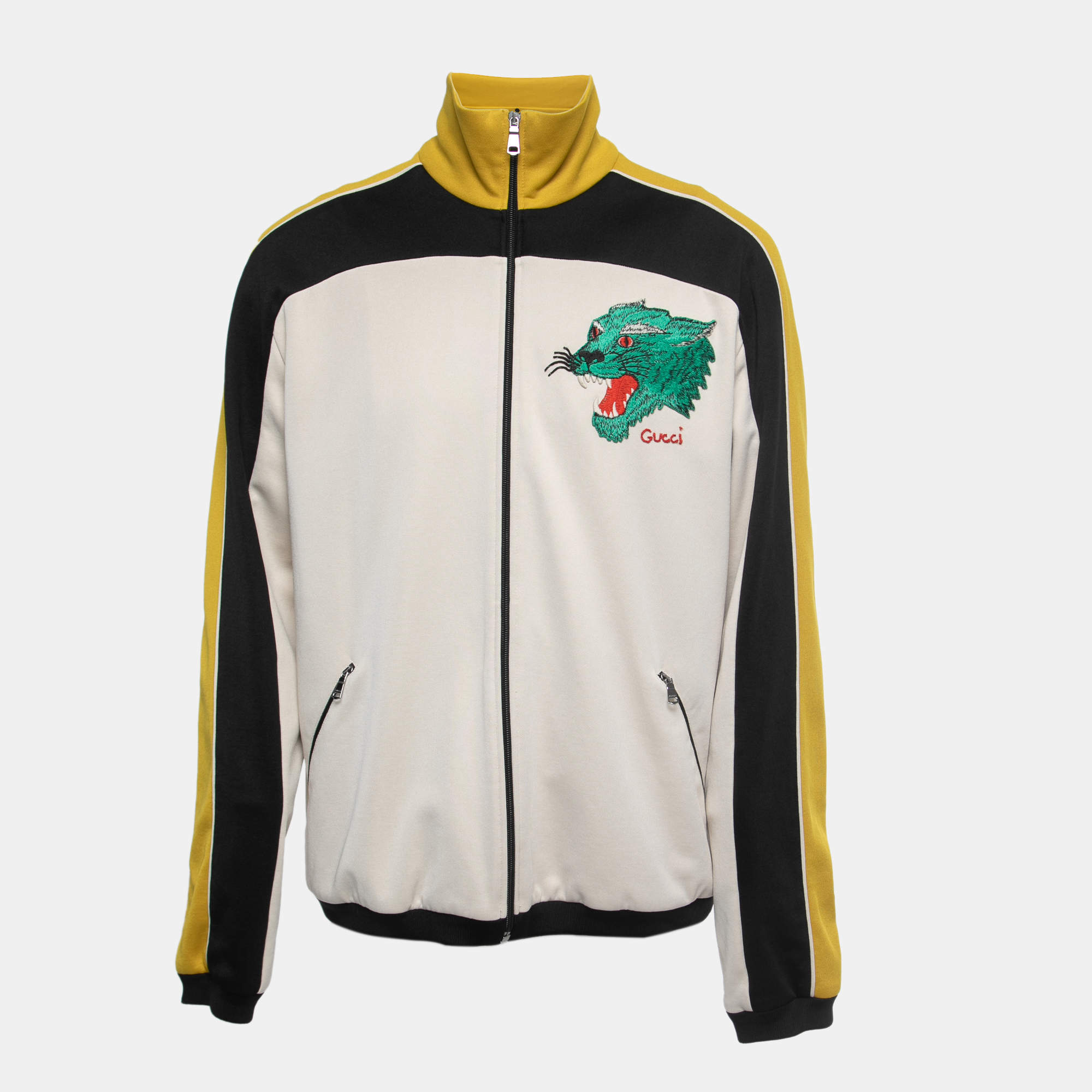 Gucci Color Block Cotton Knit Logo Embroidered Jacket XXL