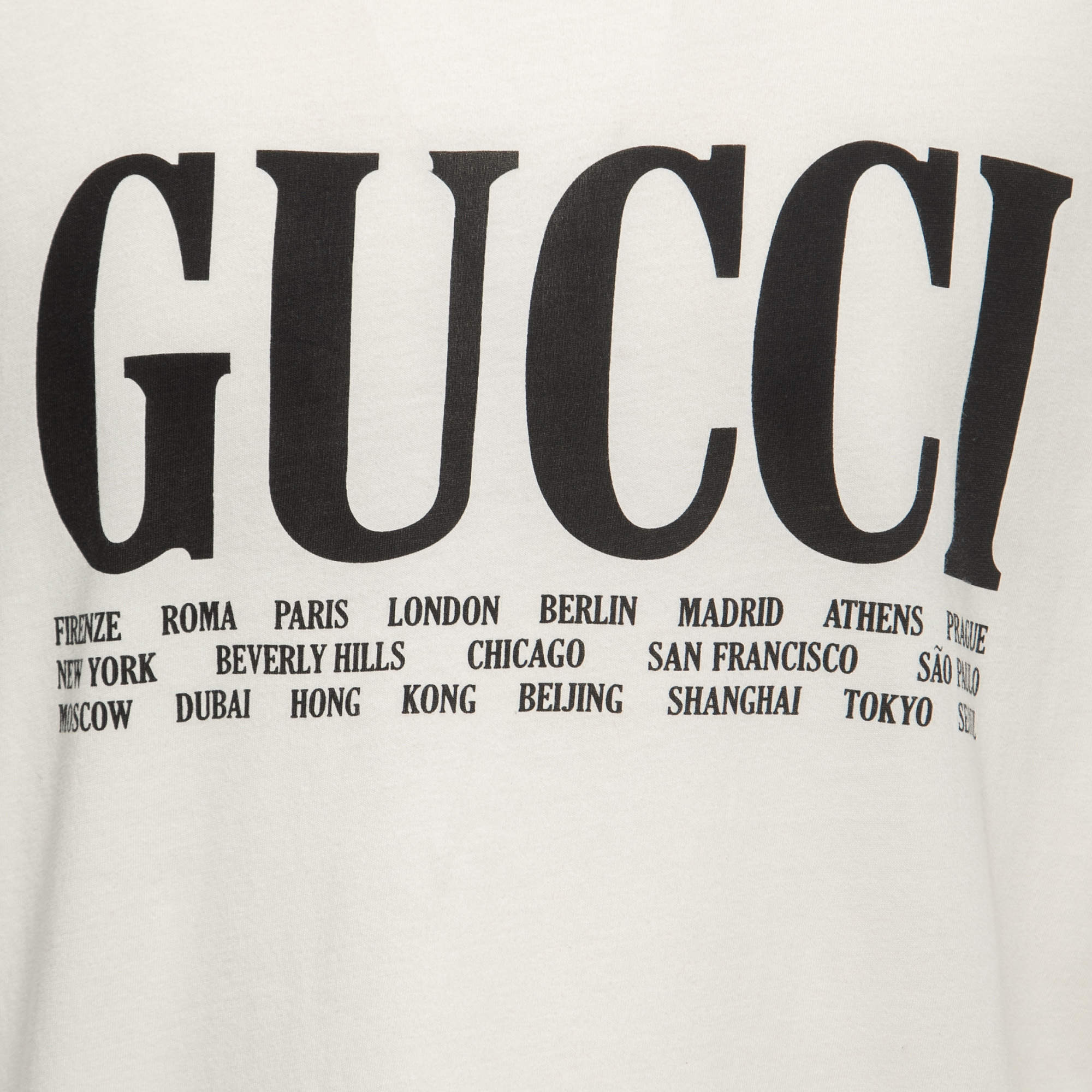 Gucci Cream Gucci Cities Print Cotton Crew Neck T-Shirt S Gucci