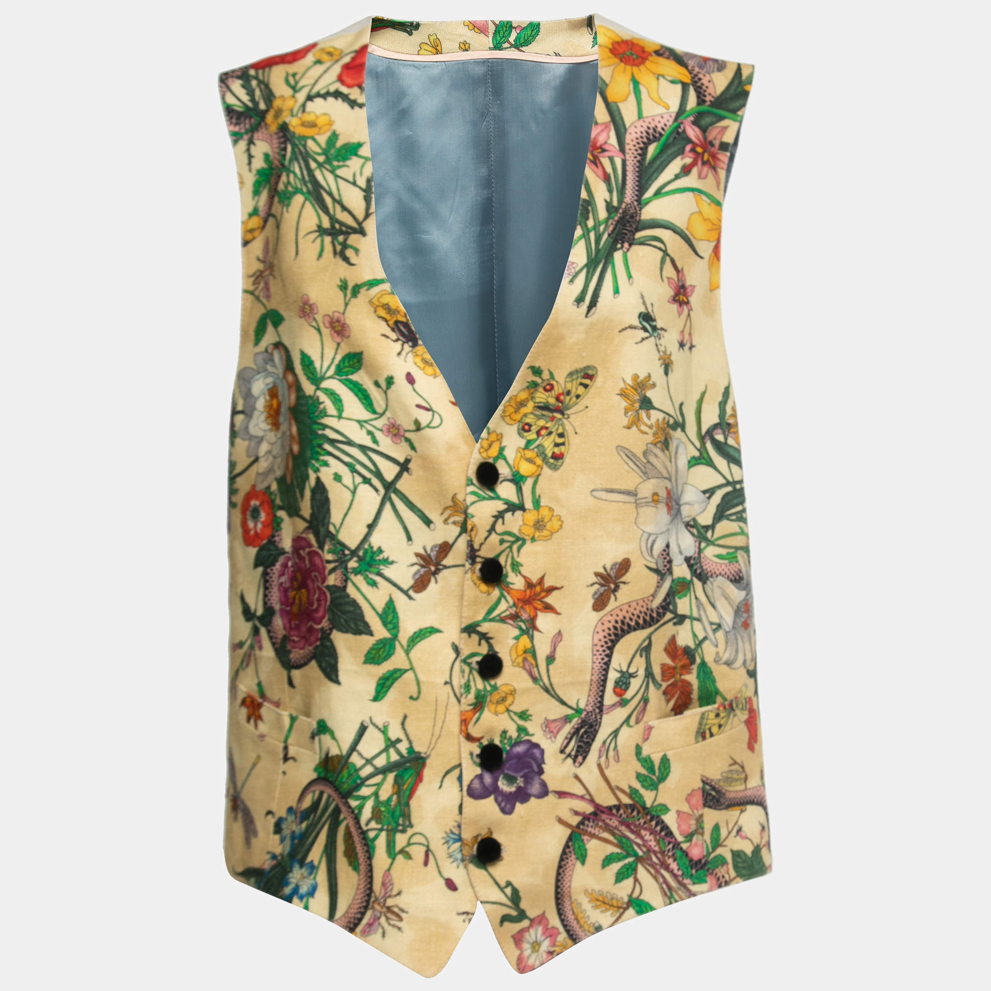 Gucci Beige Floral Snake Printed Linen Vest 3XL