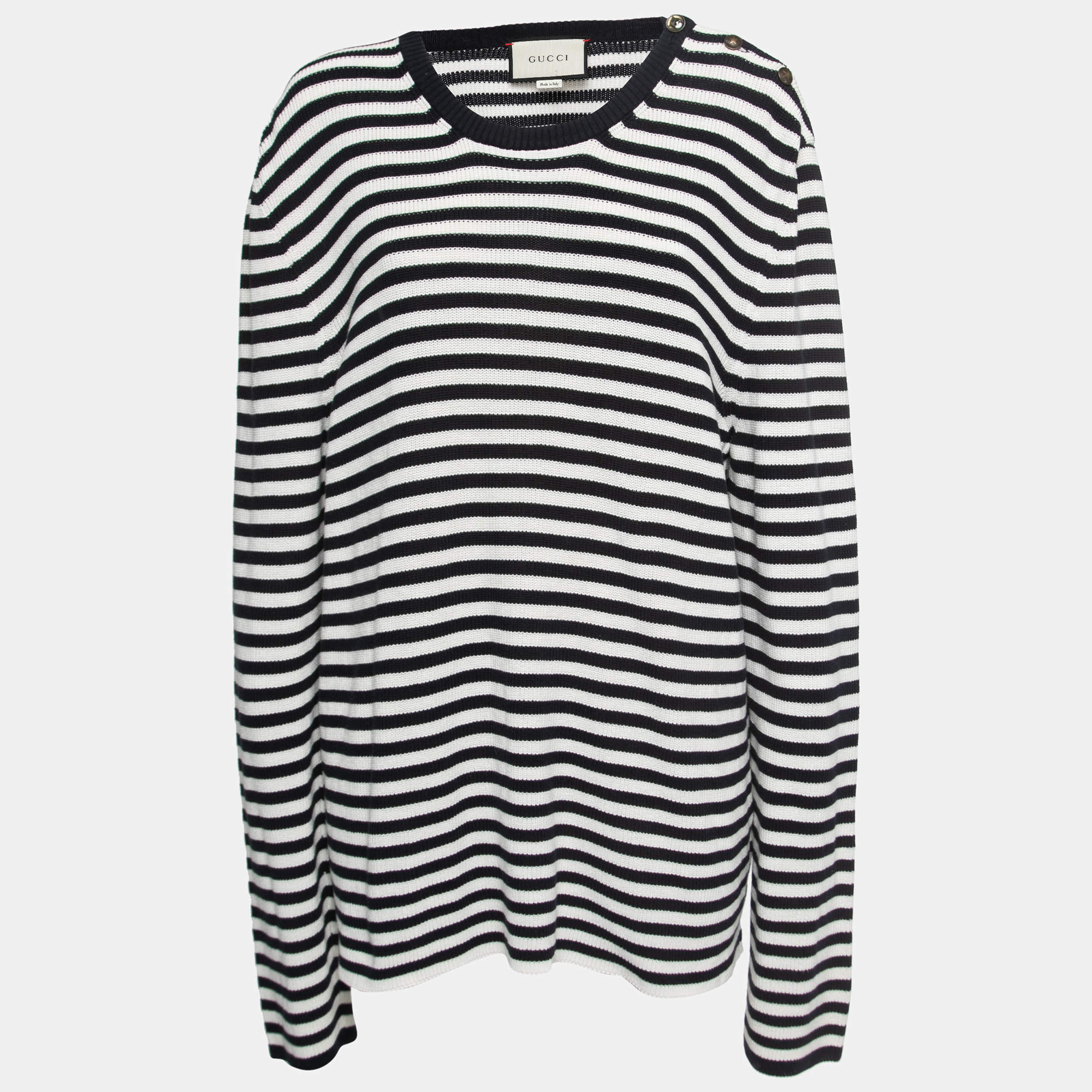 Gucci Navy Blue/White Striped Cotton Knit Sweater L