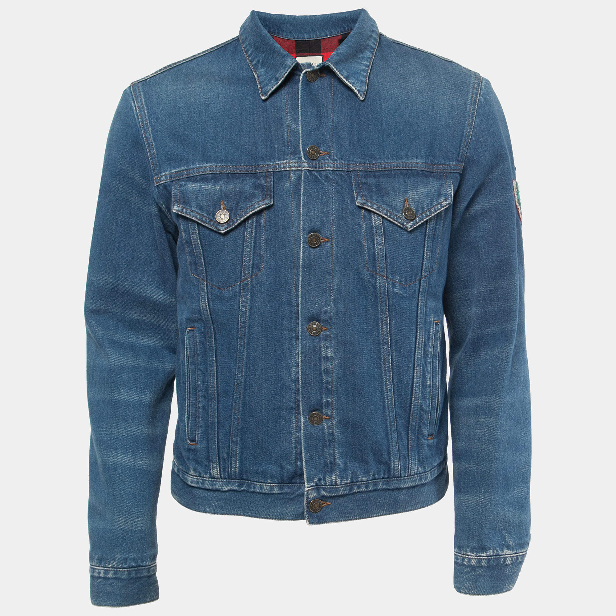 Gucci Blue Embroidered Denim Button Front Jacket M