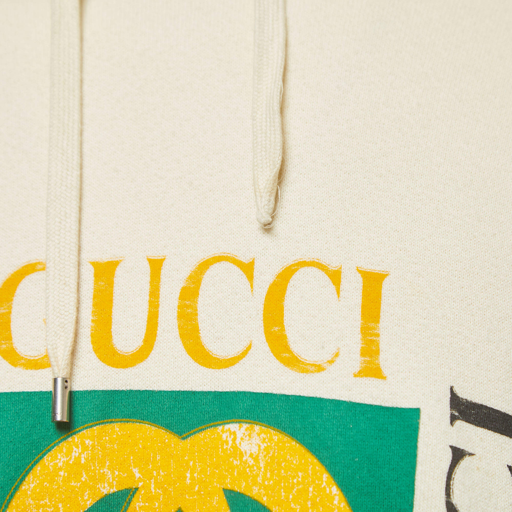 Gucci Cream Logo Print Cotton Hoodie L Gucci