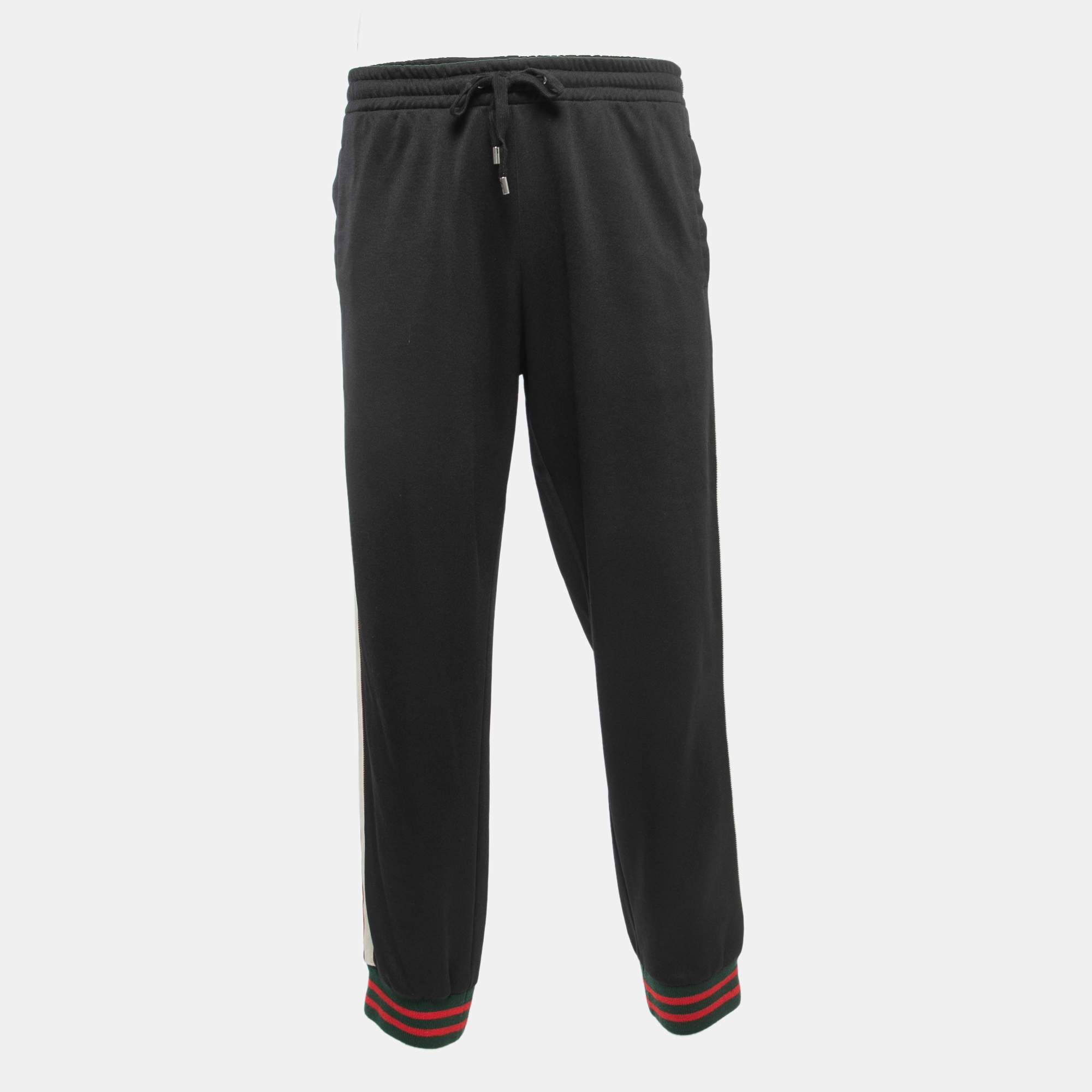 Gucci Black Knit Logo Web Stripe Detail Track Pants L 