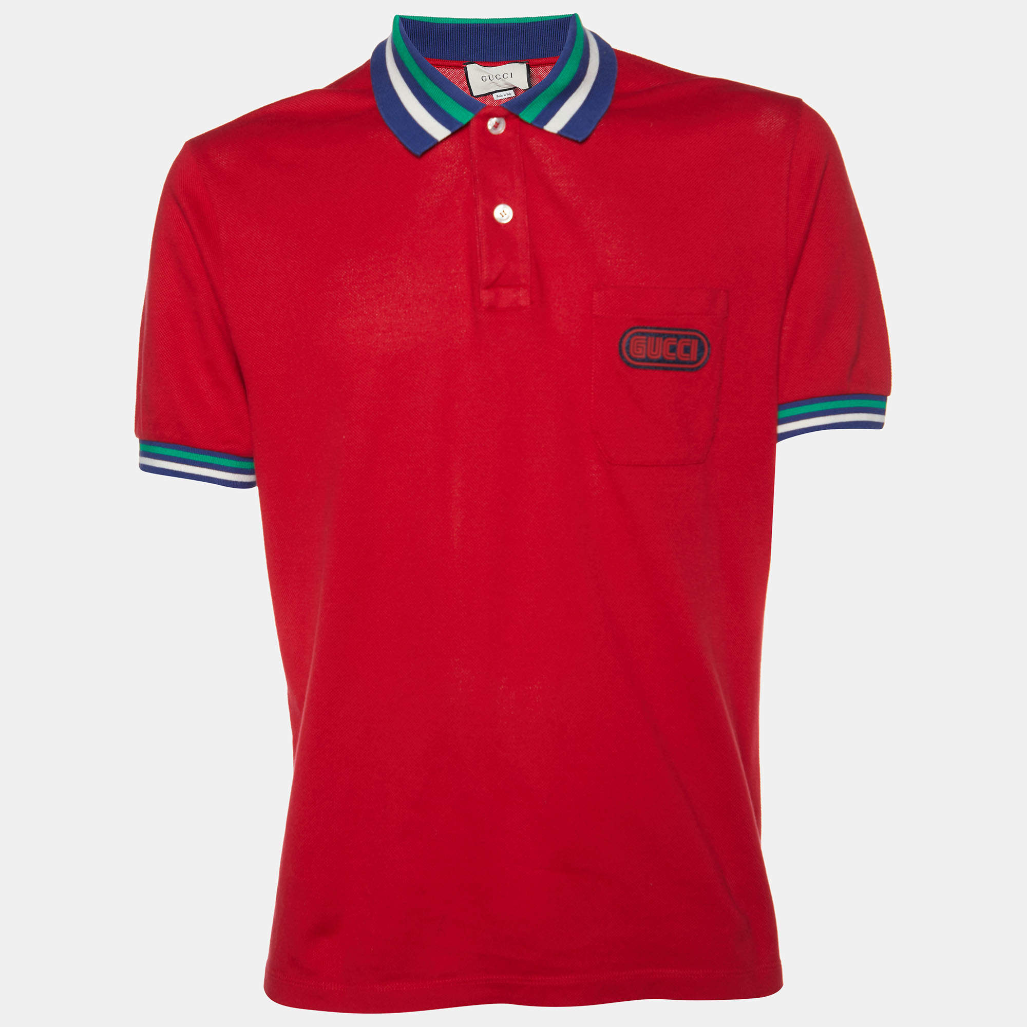 Gucci Red Cotton Pique Contrast Detail Polo T-Shirt XL