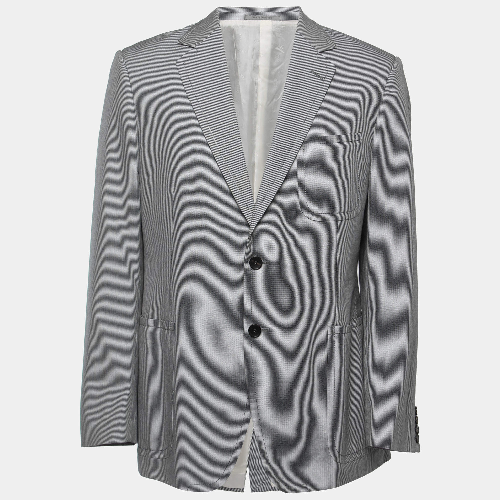 Pre Owned Gucci Navy Blue Striped Cotton Single Breasted Blazer XXL