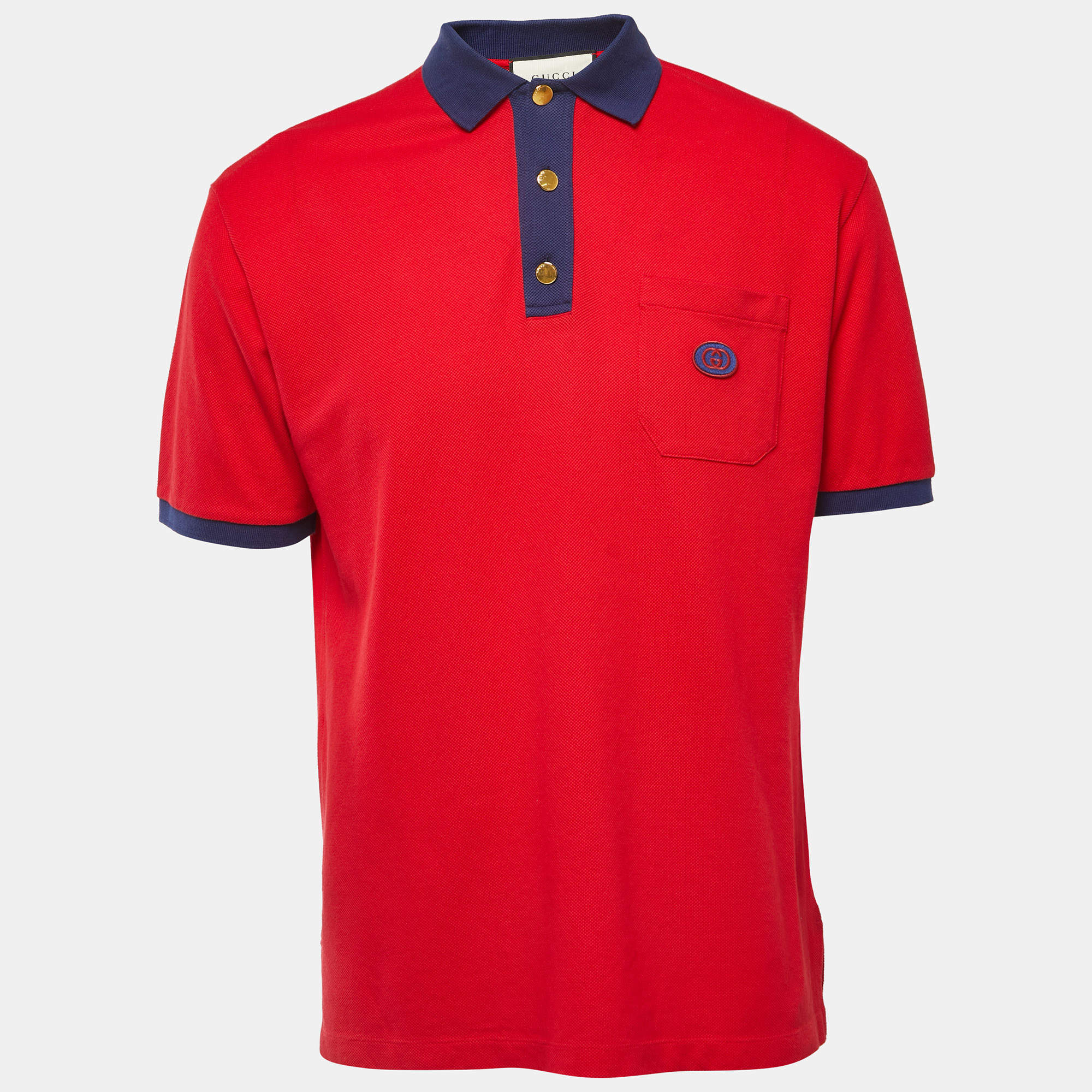 Pre Owned Gucci Red Cotton Contrast Collar Detailed Polo T-Shirt L