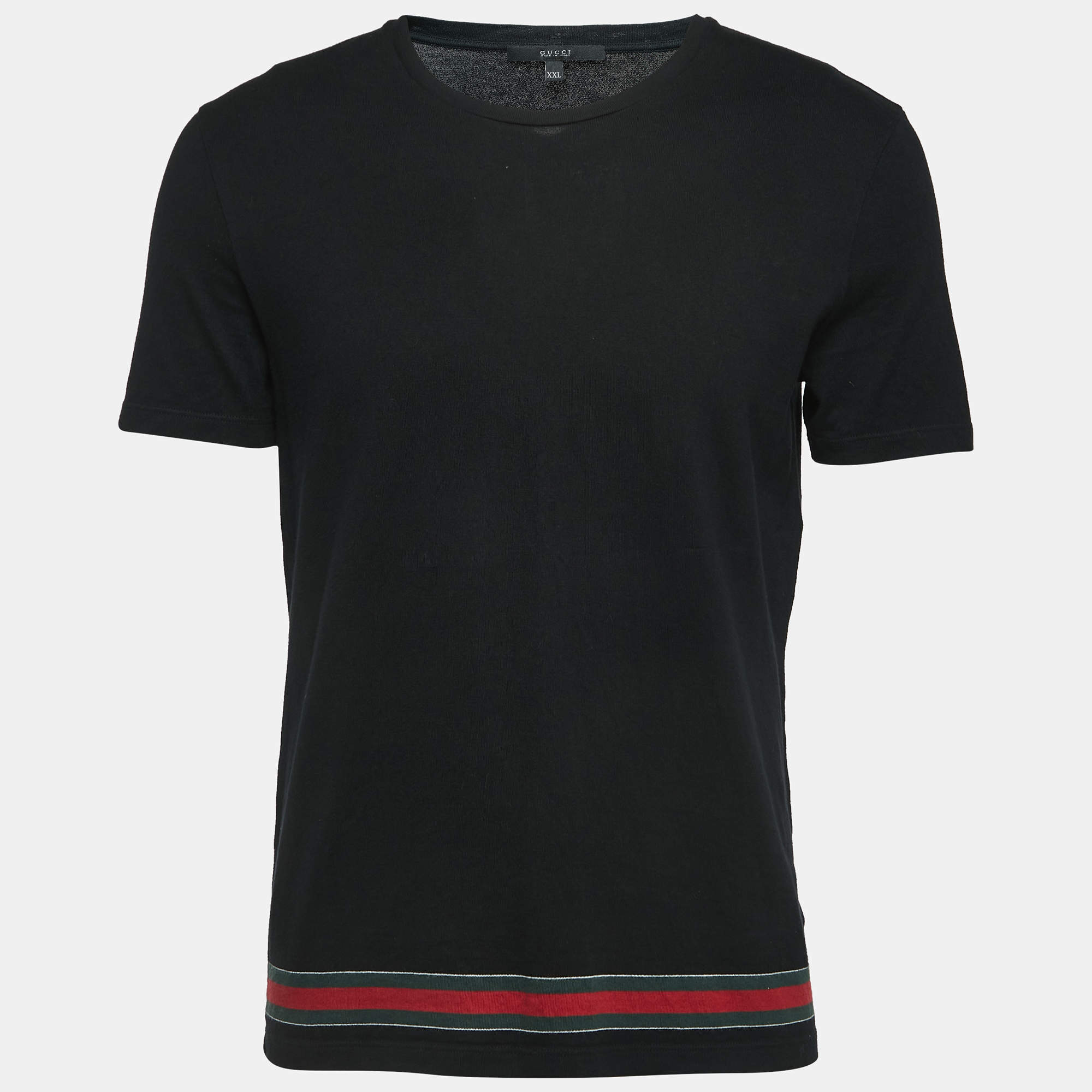 Gucci Black Cotton Web Striped Crew Neck T-Shirt XXL