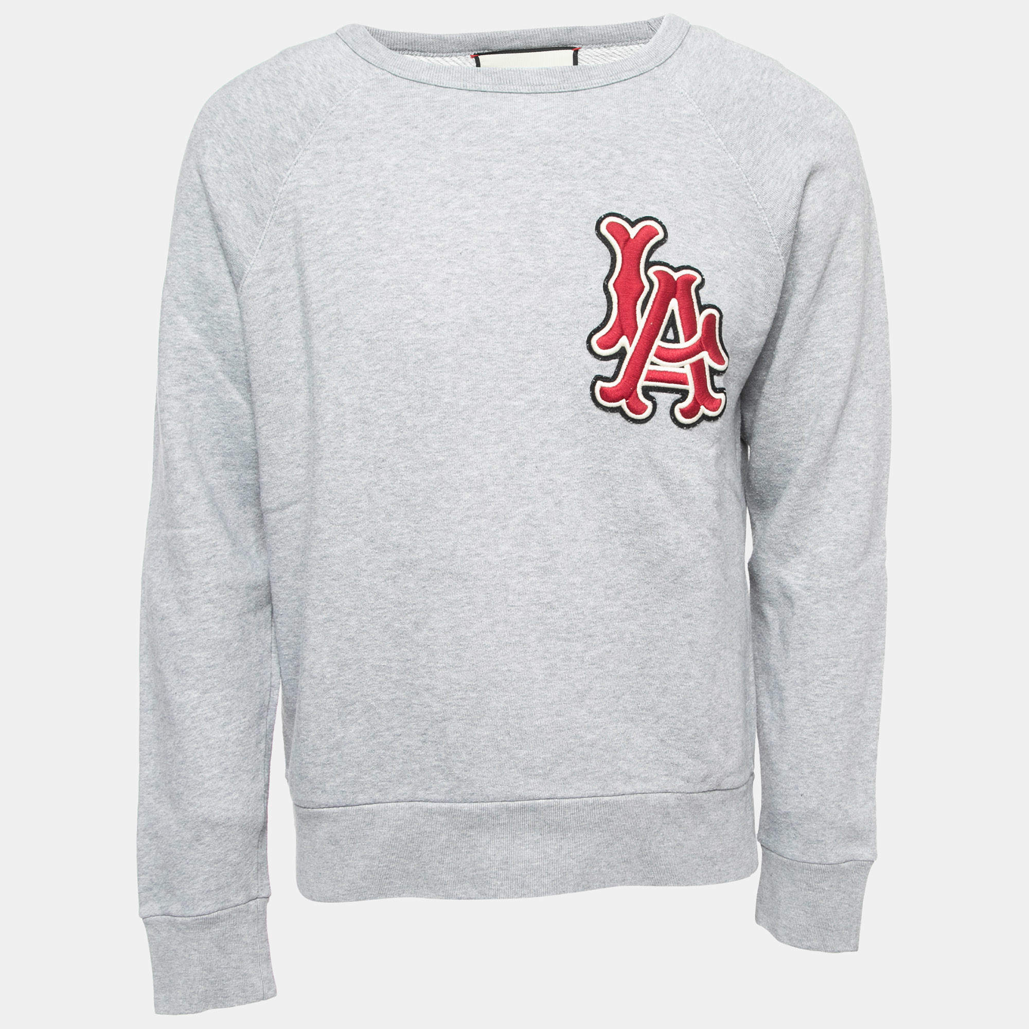 Pre Owned Gucci Grey Cotton LA Angels Patch Detail Sweatshirt XS