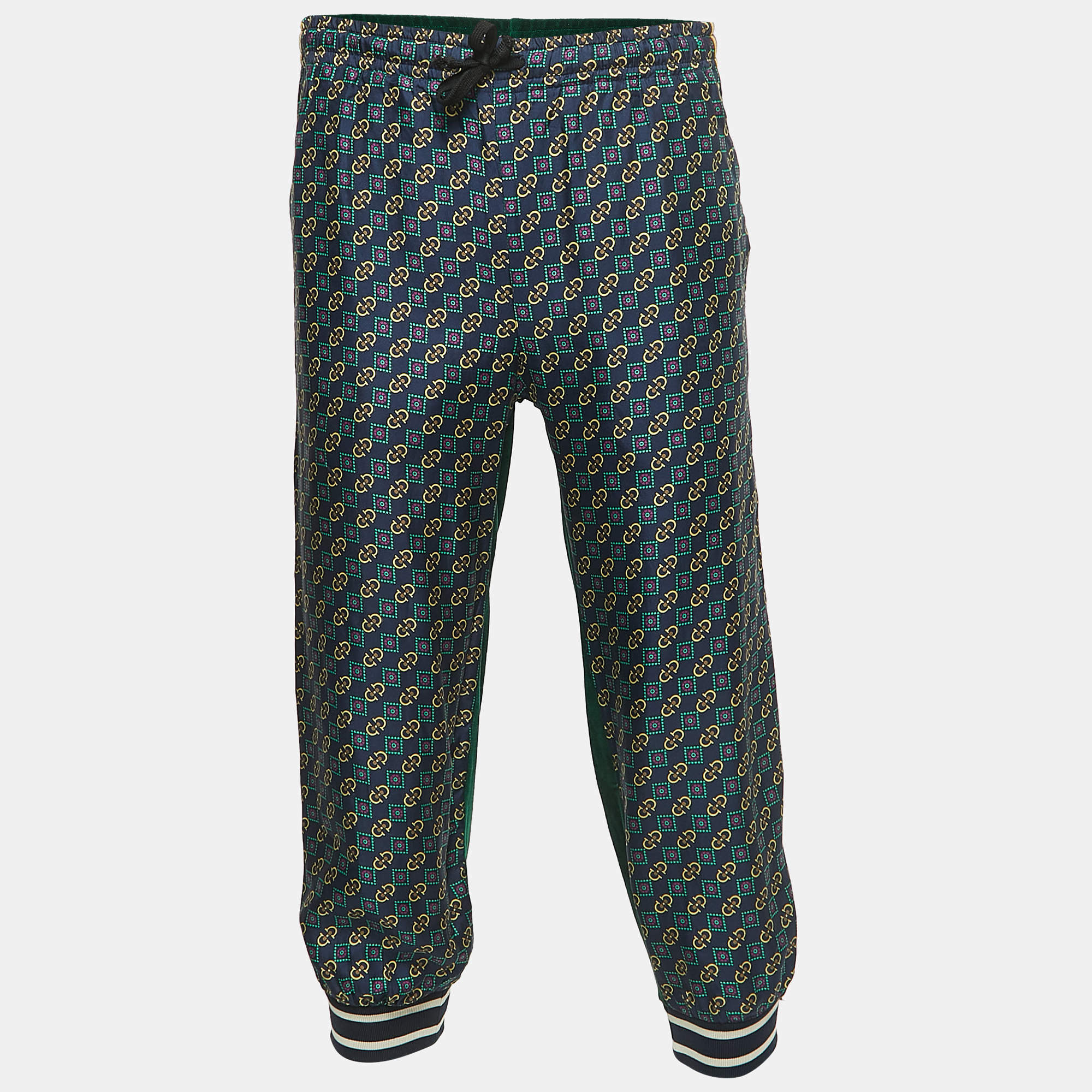 Gucci Multicolor Print Cotton Velvet Trimmed Drawstring Joggers XS