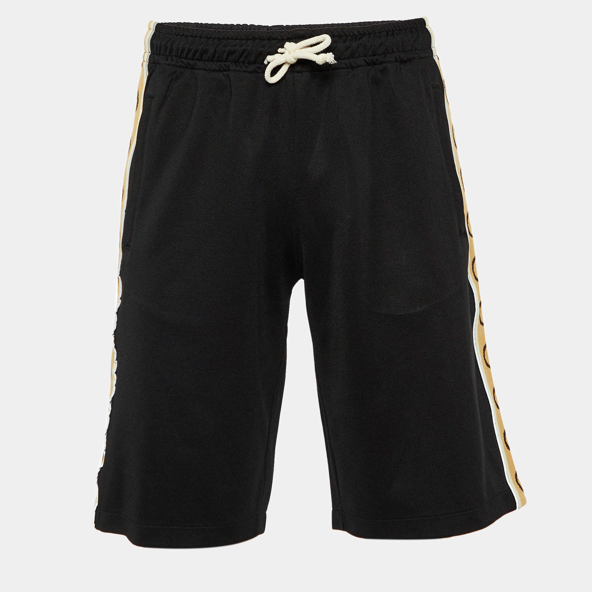 Gucci Black Knit Logo Stripe Detailed Bermuda Shorts S