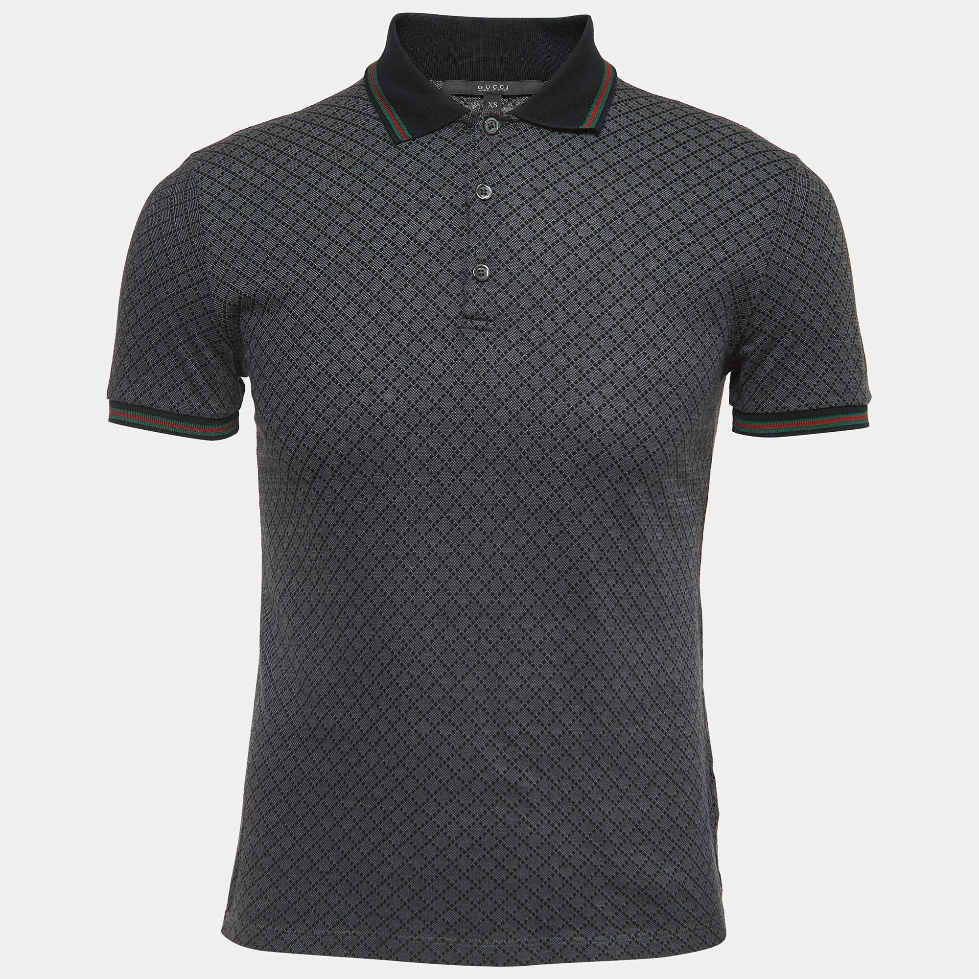 Gucci Black Patterned Cotton Web Stripe Detailed Polo T Shirt XS Gucci TLC