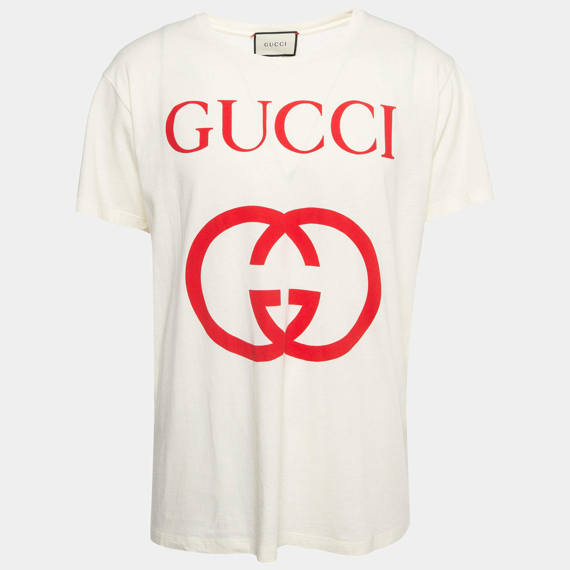 Pre Owned Gucci Cream Interlocking G Print Cotton Oversized T-Shirt M