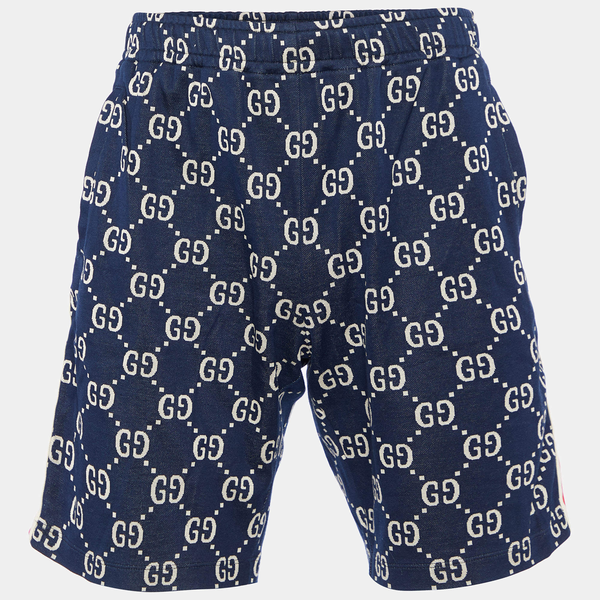 Gucci Navy Blue GG Jacquard Cotton Web Striped Shorts S Gucci | TLC