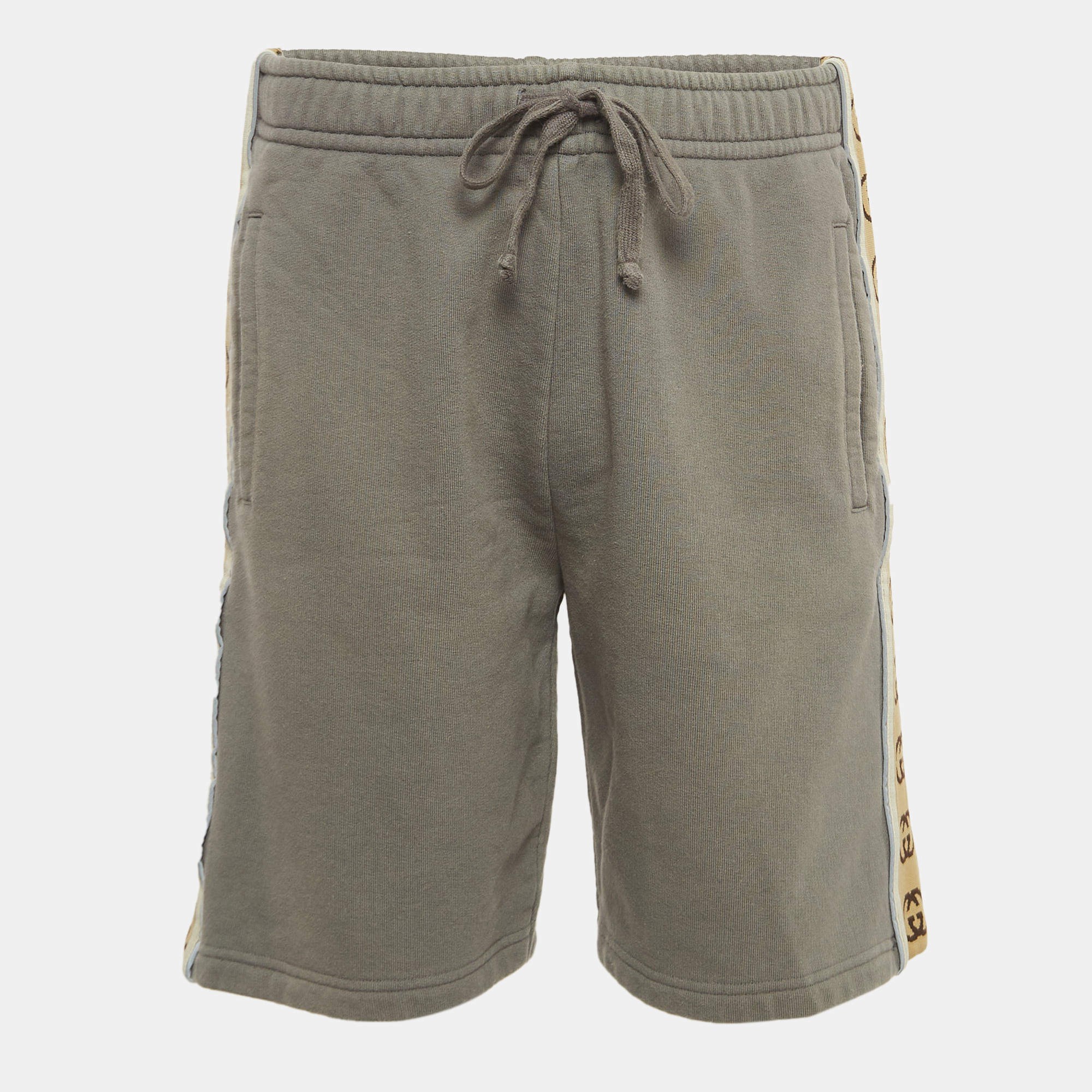 Gucci Grey Jersey Logo Tape Detailed Drawstring Shorts M