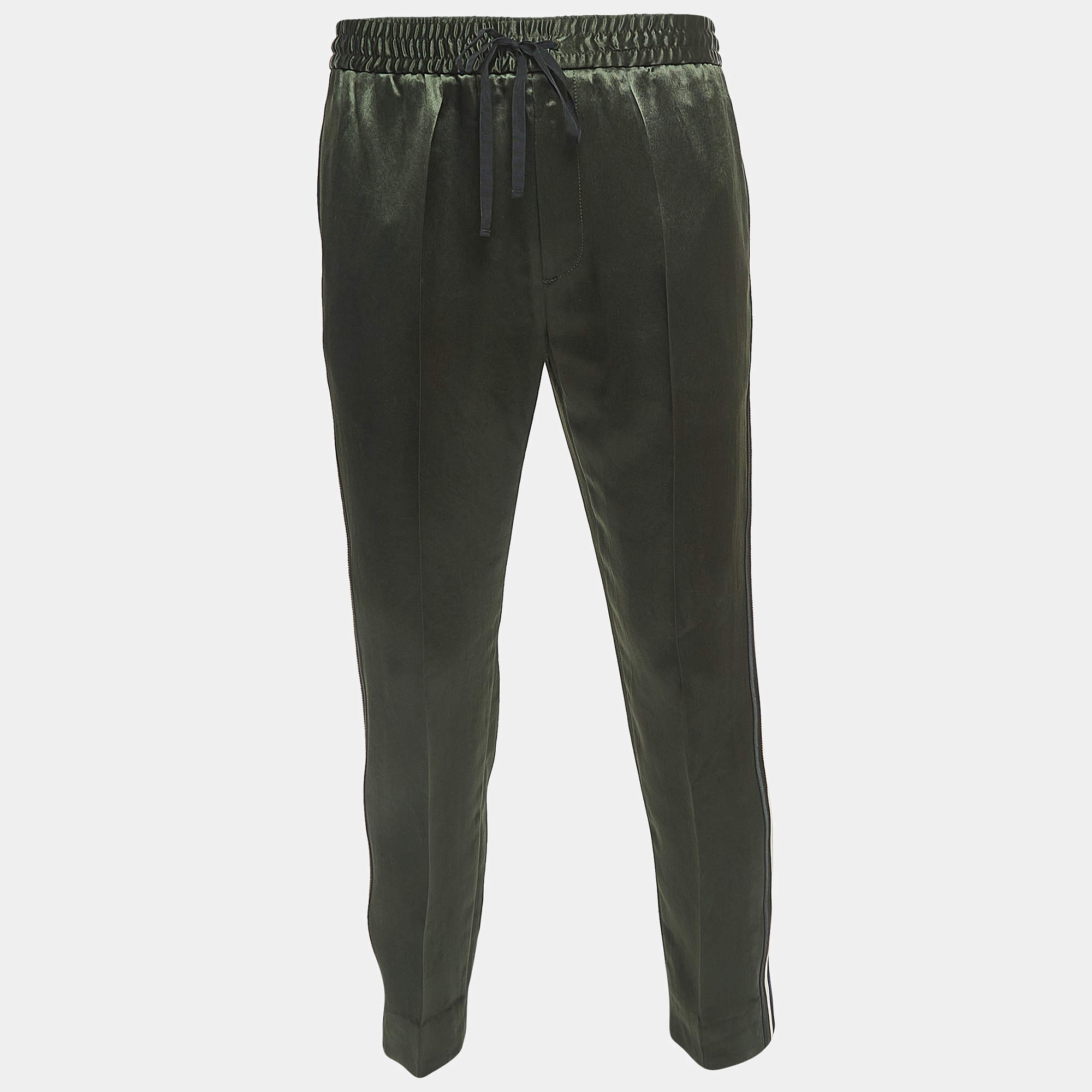 Pre Owned Gucci Green Side Stripe Satin Joggers M