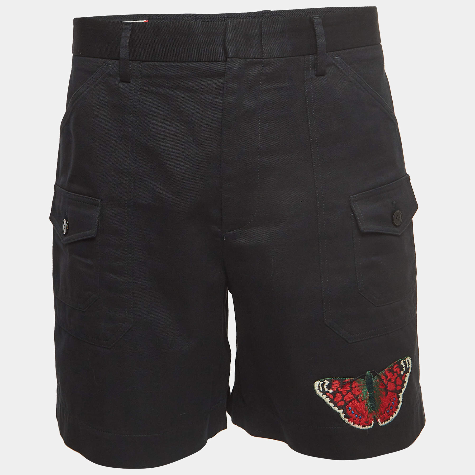 Gucci Black Butterfly Embroidered Cotton Cargo Short XL