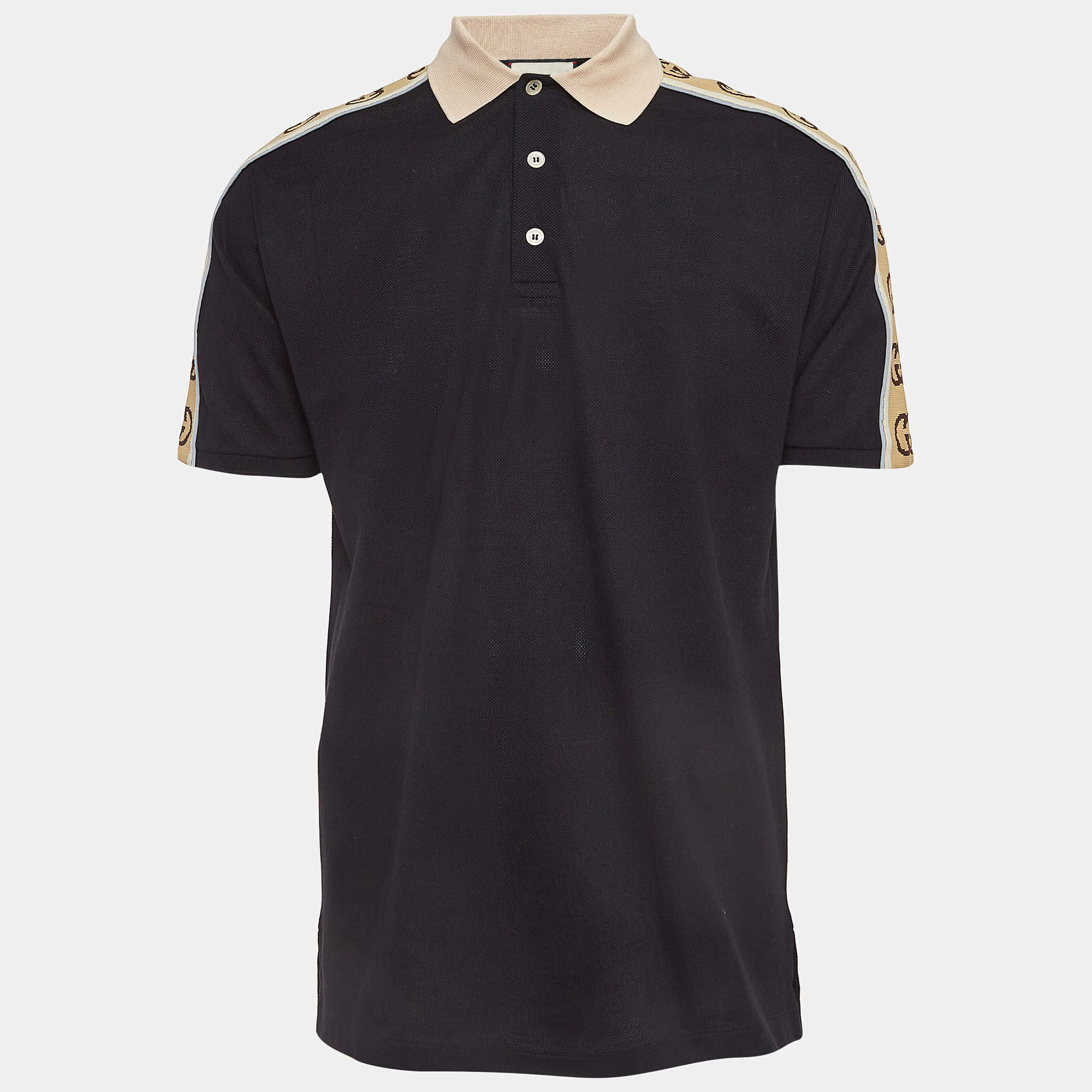 Gucci Black Knit Logo Detail Half Sleeve Polo T-Shirt L