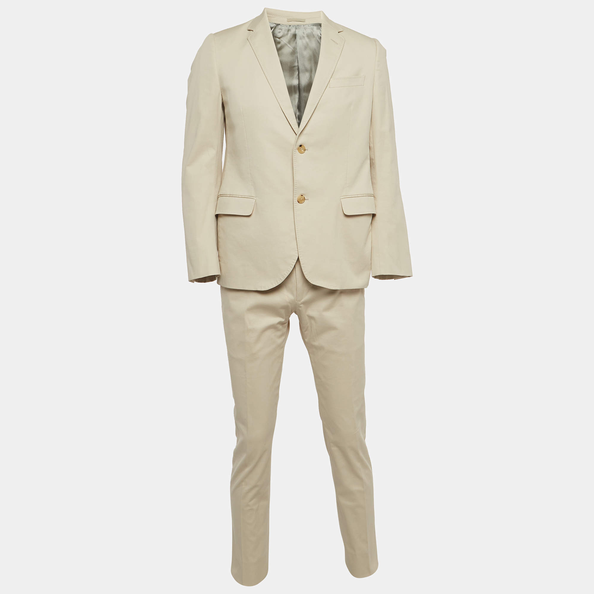 Gucci Beige Textured Cotton Single Breasted Suit L