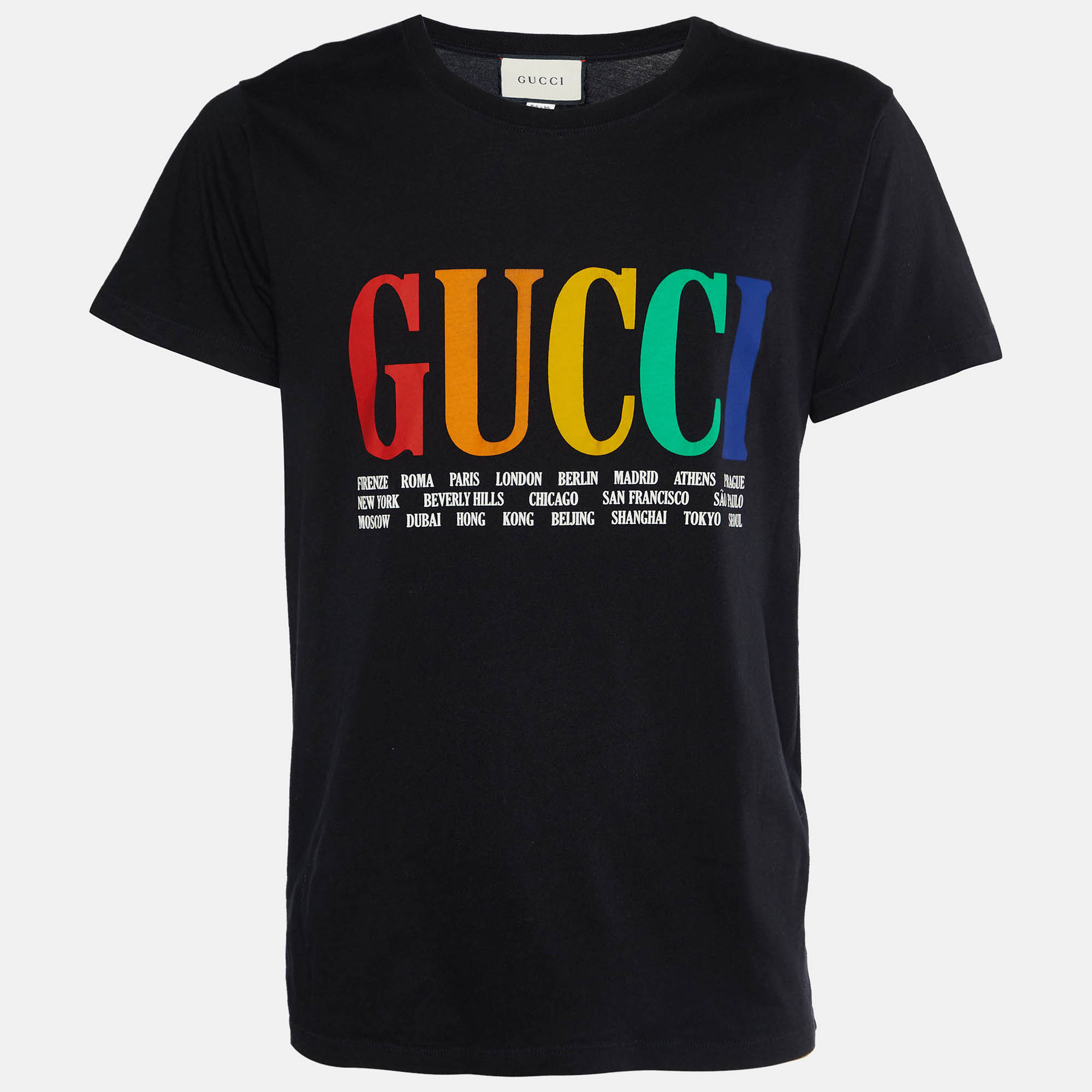 Gucci Black Cities Print Cotton Crew Neck T-Shirt M