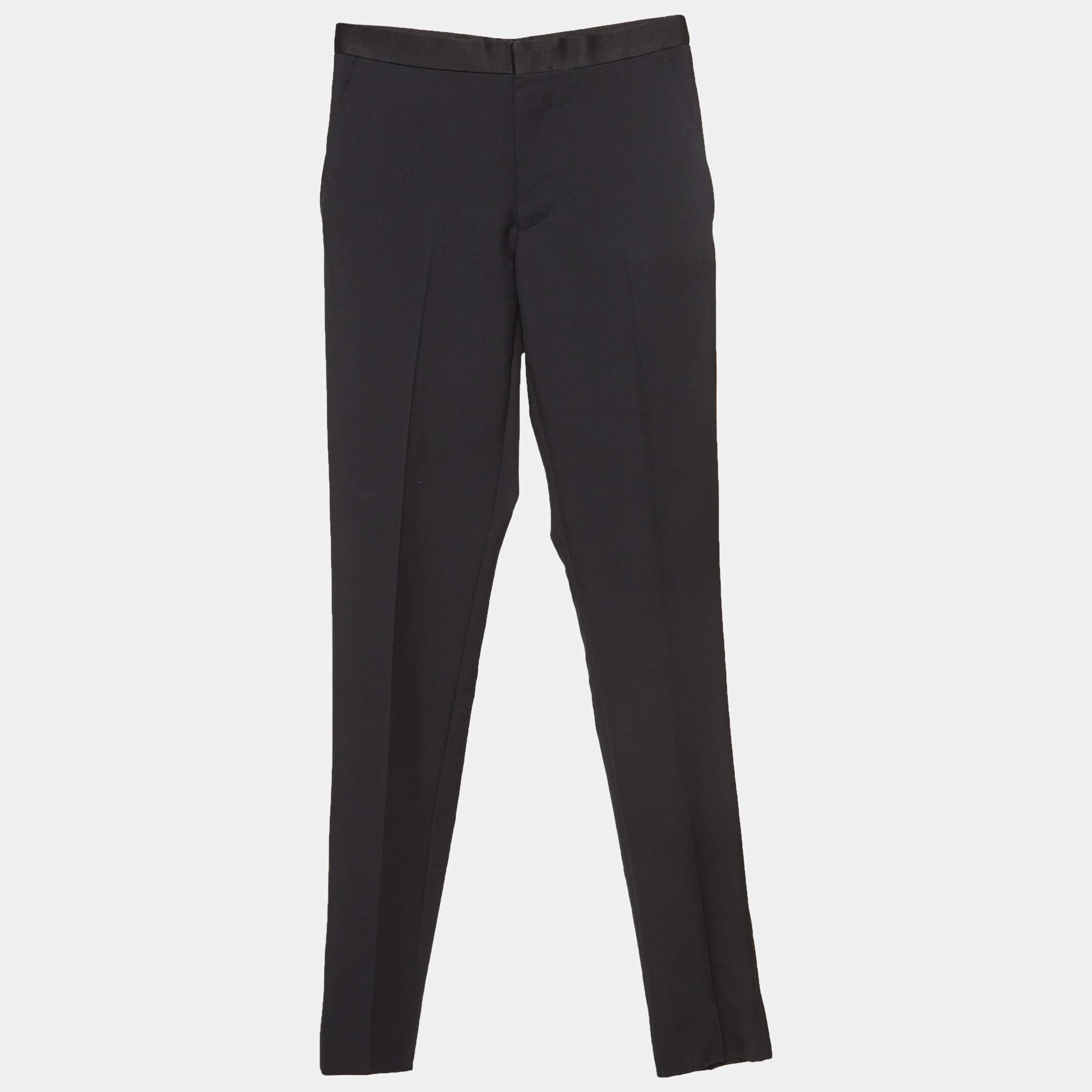 Gucci Black Satin Trim Wool Blend Suit Trousers XS