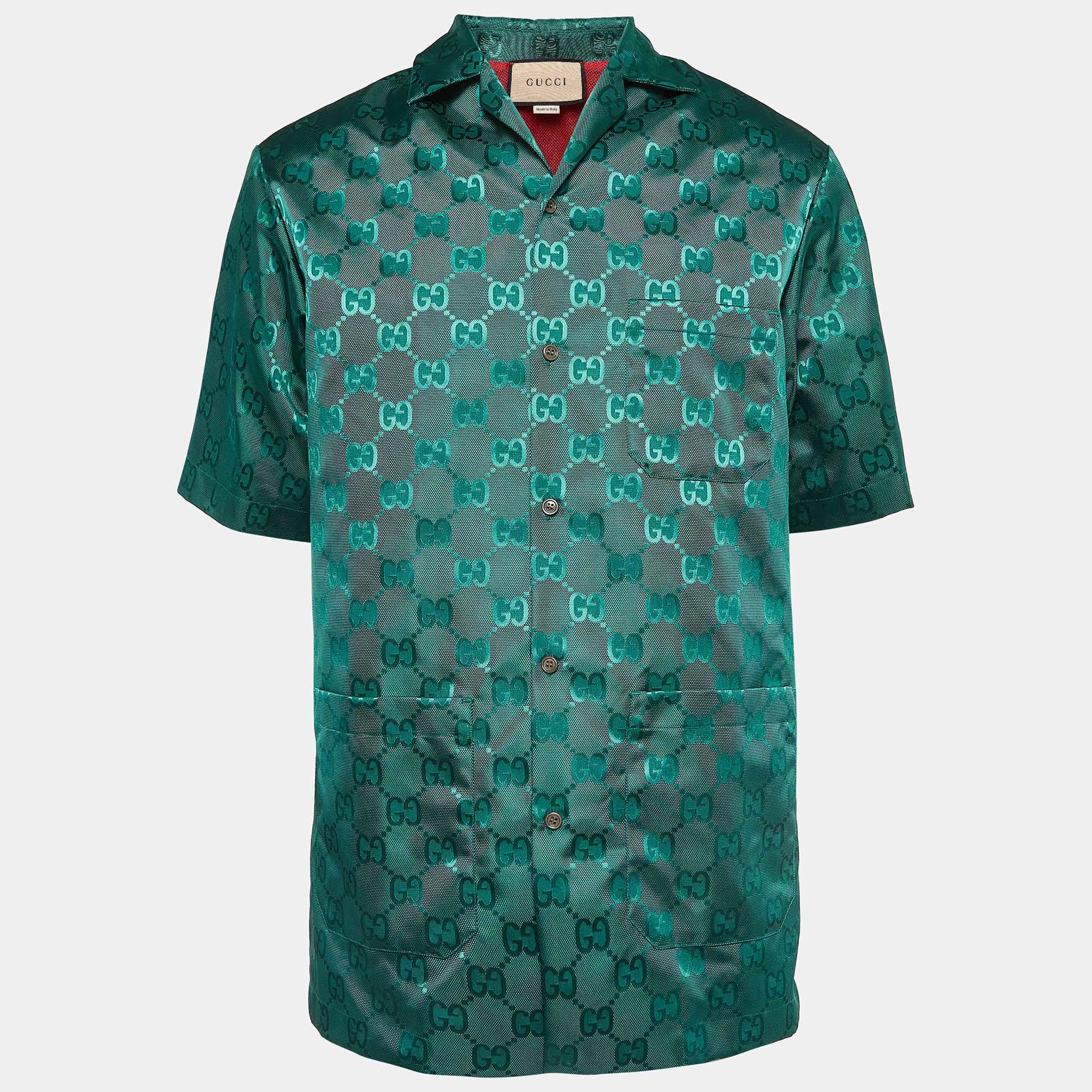 Gucci Green GG Jacquard Nylon Bowling Shirt S