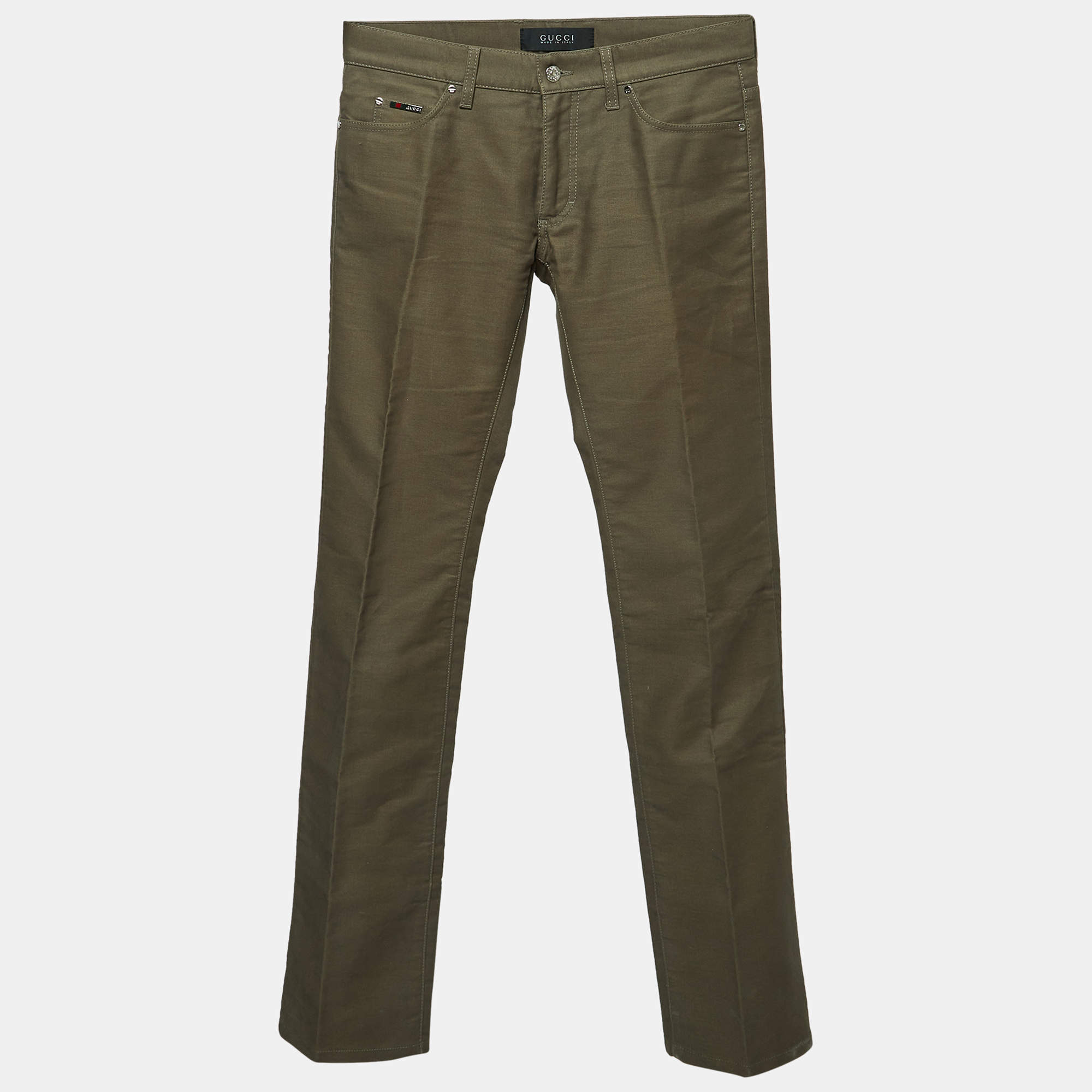 Pre Owned Gucci Olive Green Cotton Pants S