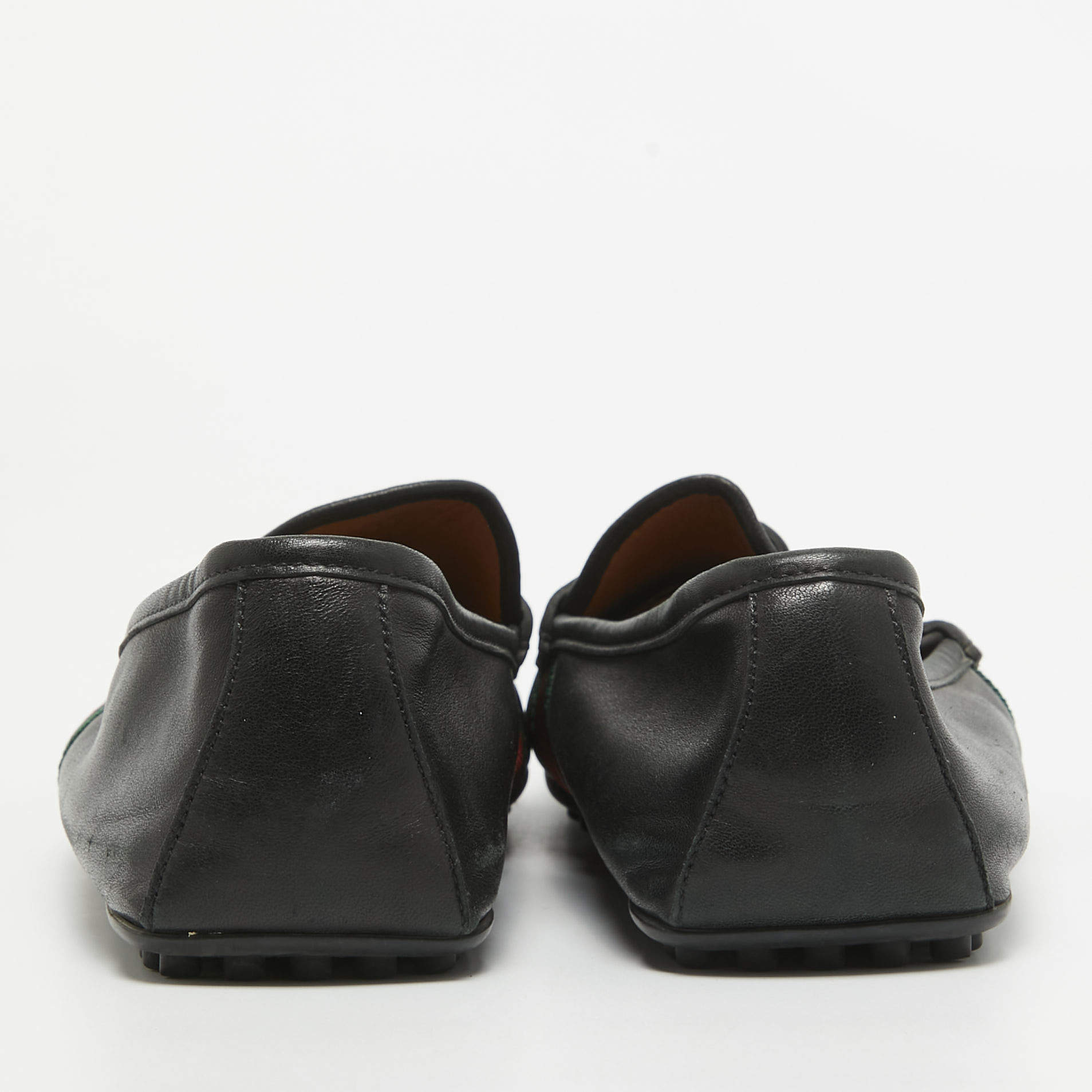 Pre Owned Gucci Black Leather Web Penny Loafers Size 42.5 