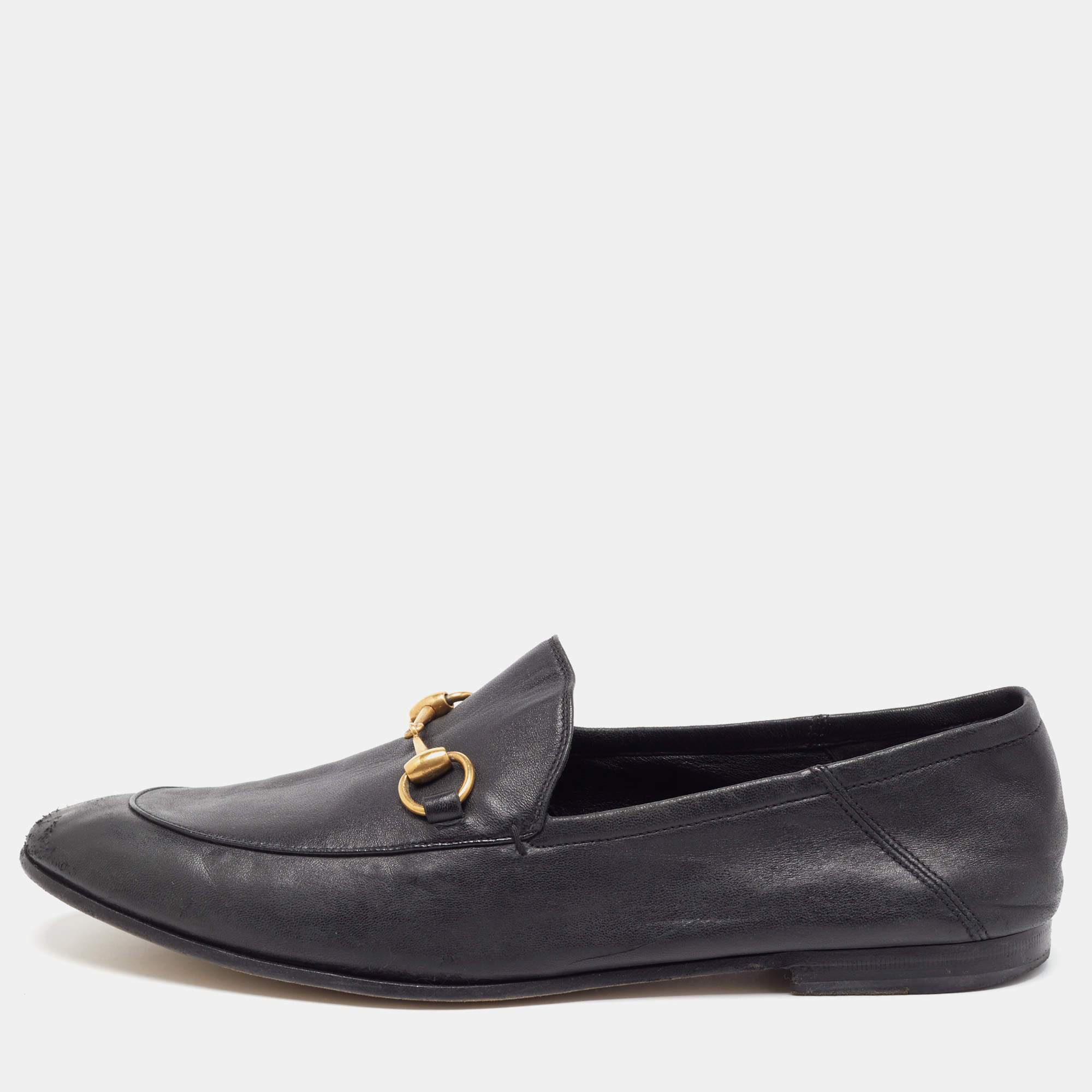 Pre Owned Gucci Black Leather Jordaan Loafers Size 44