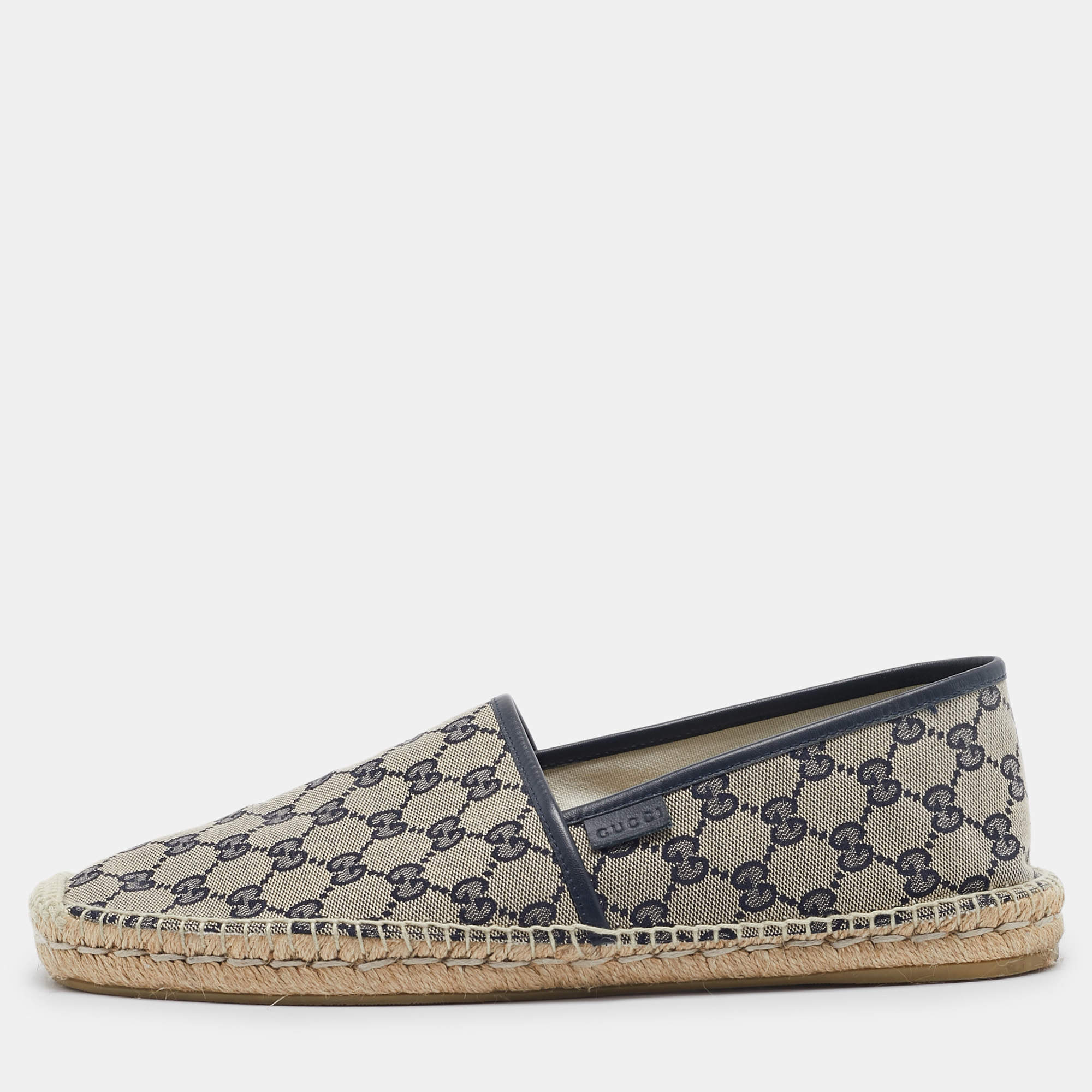 Gucci Beige/Navy Blue GG Canvas Espadrille Flats Size 47