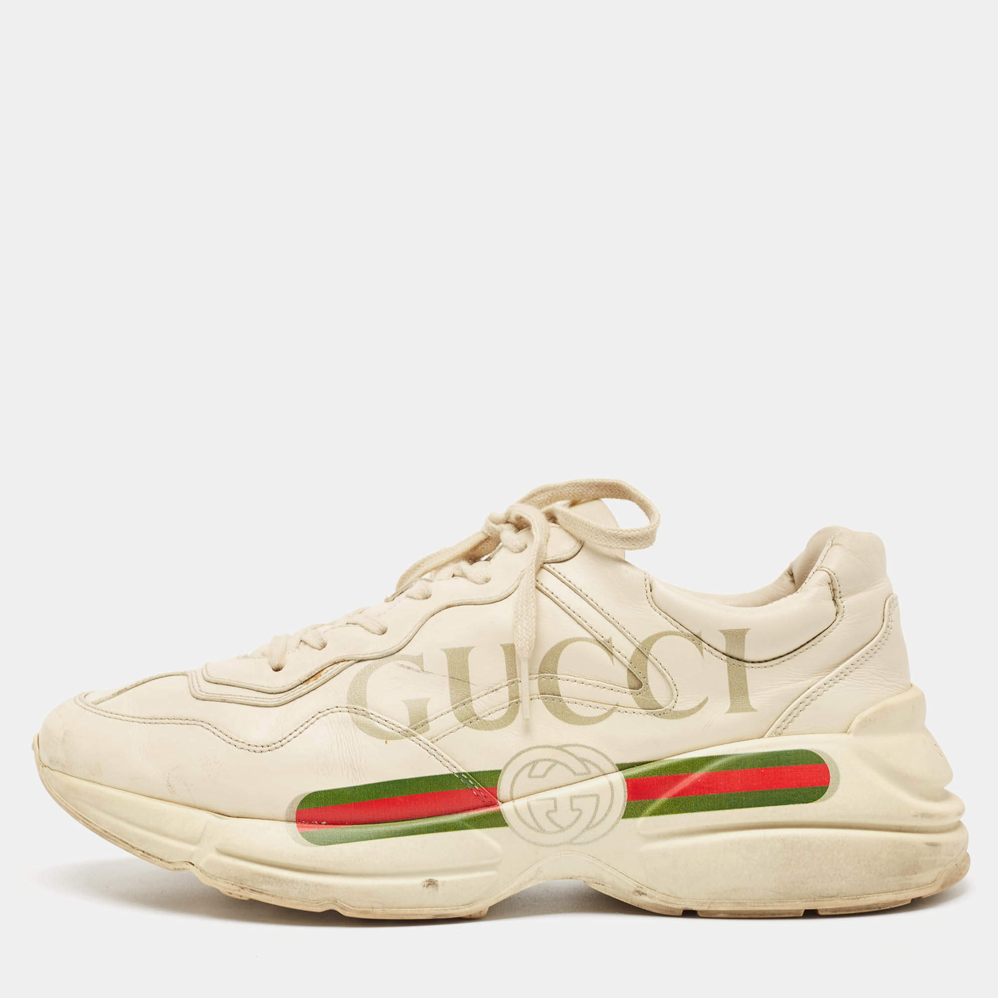 Gucci Cream Leather Vintage Logo Rhyton Sneakers Size 44.5