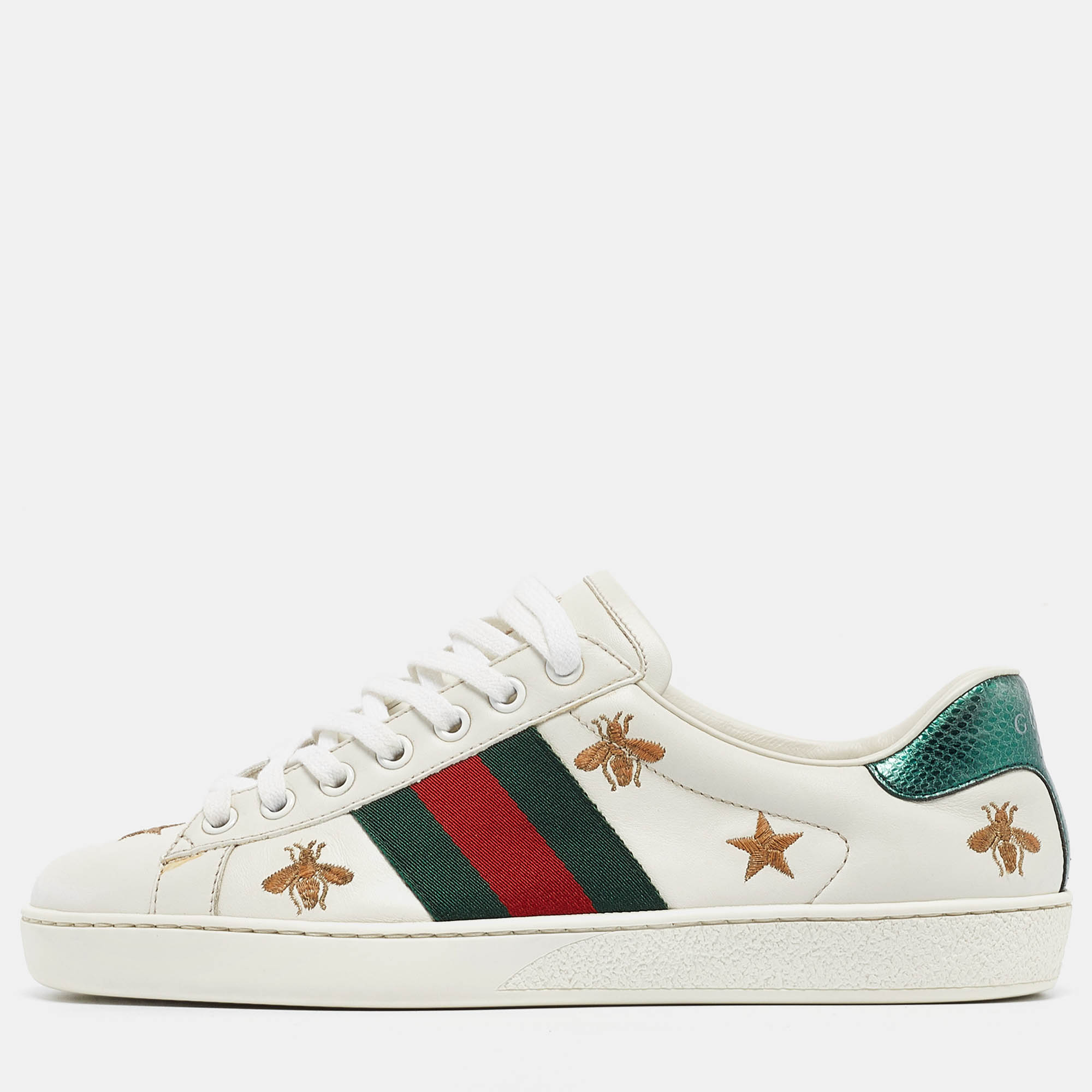 Gucci White Leather Web Ace Lace Up  Sneakers Size 39