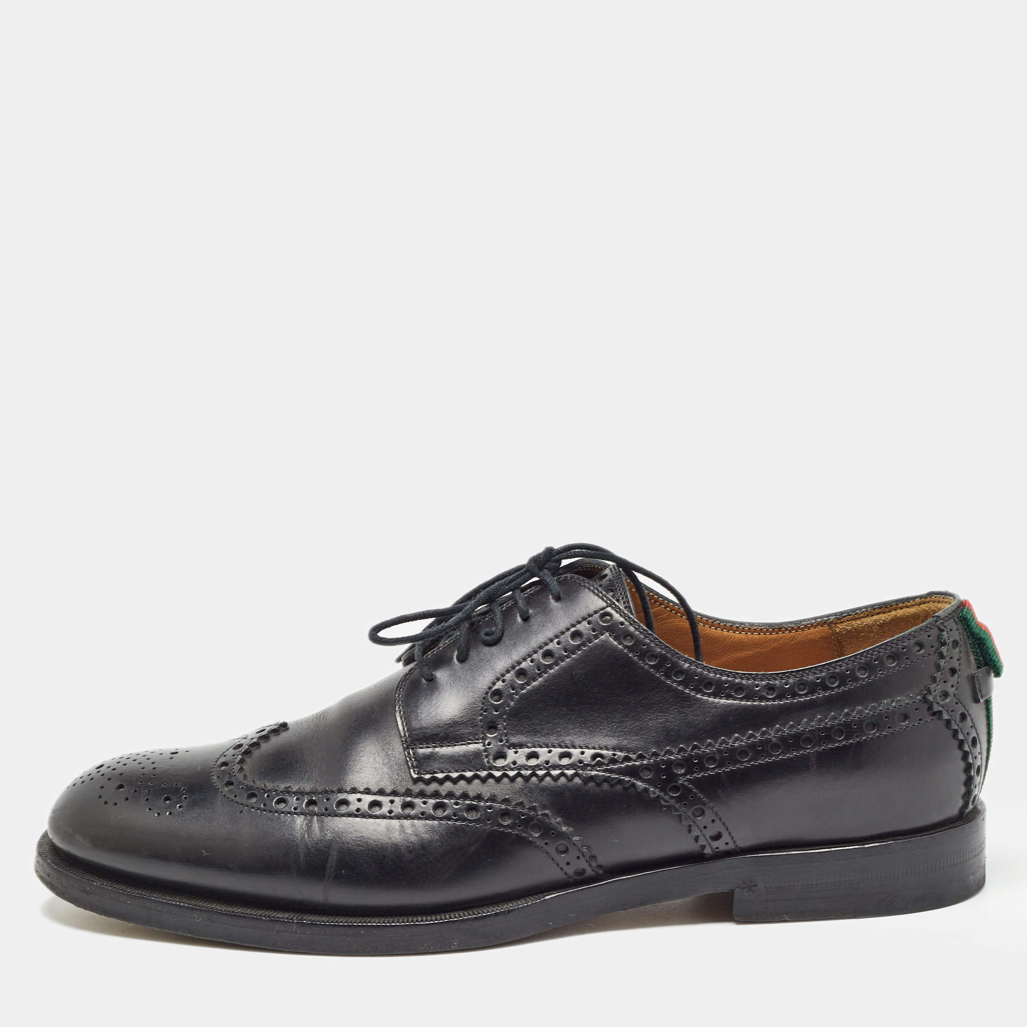 Pre Owned Gucci Black Leather Brogue Oxfords Size 41