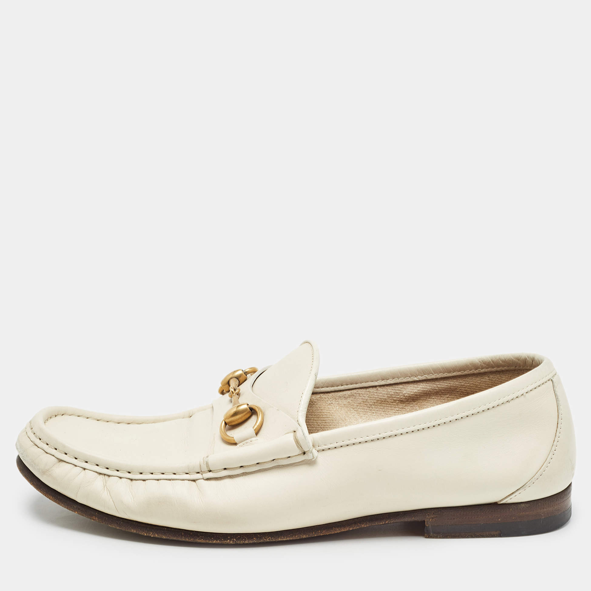 Gucci Cream Leather 1953 Horsebit Loafers Size 41.5