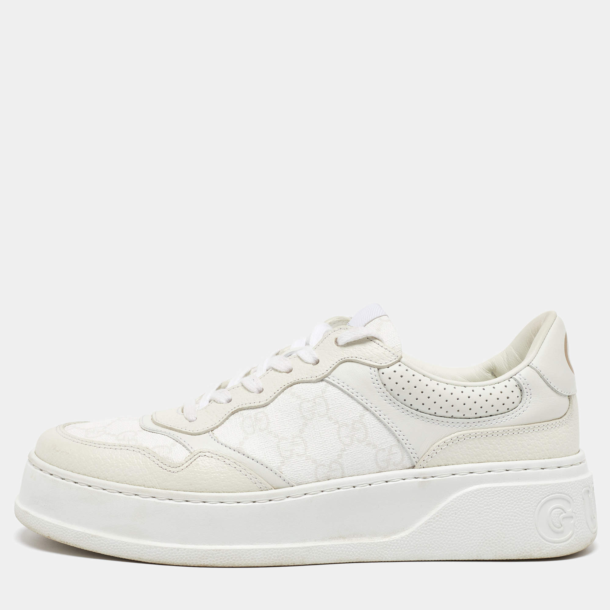 Gucci Off White GG Sumpreme Canvas and Leather Chunky B Sneakers Size 41
