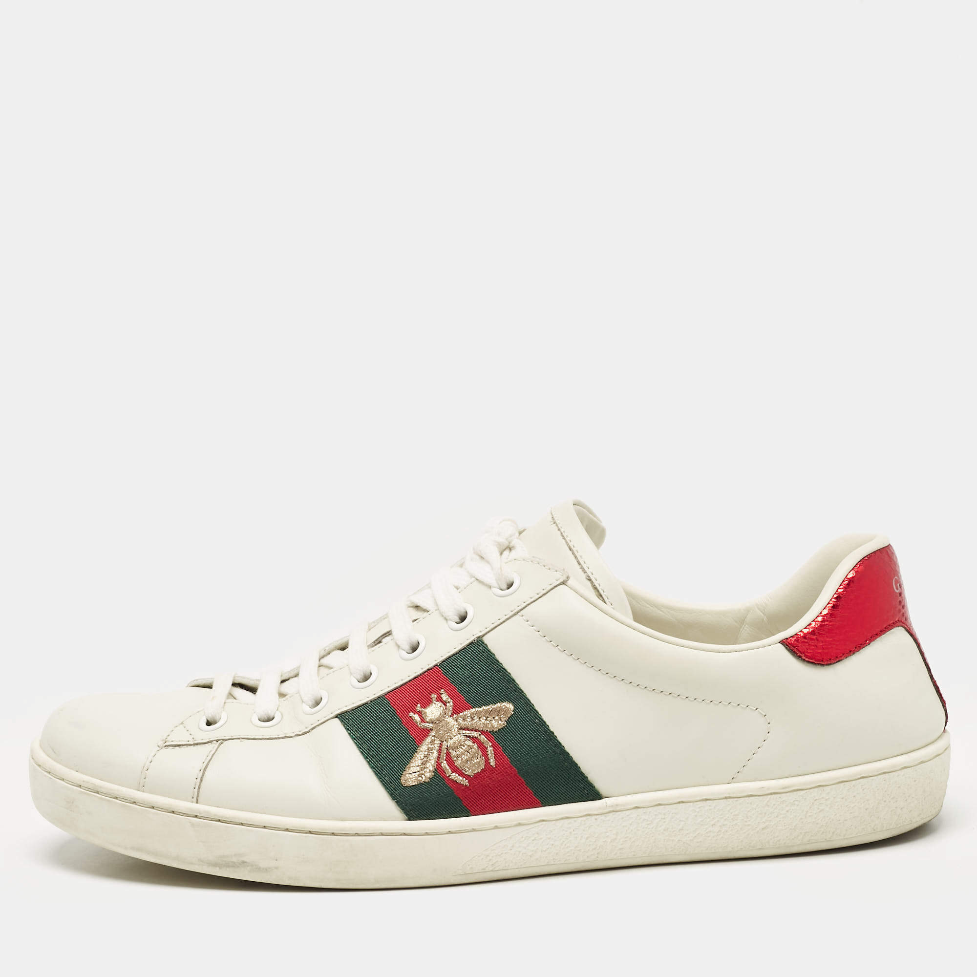 Gucci White Leather Ace Lace Up Sneakers Size 42.5