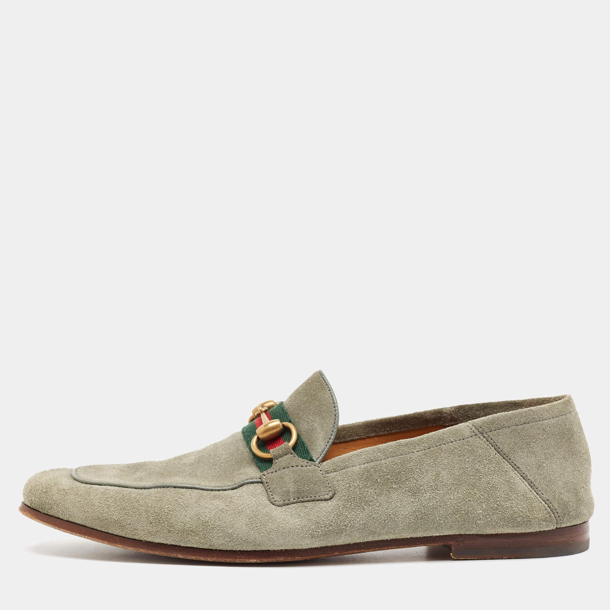 Gucci Green Suede Web Slip On Loafers Size 41