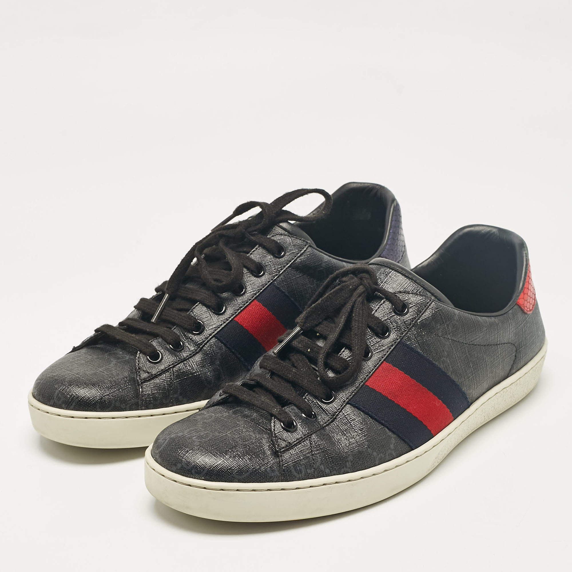 Gucci Black GG Supreme Canvas Web Ace Sneakers Size 43 Gucci TLC