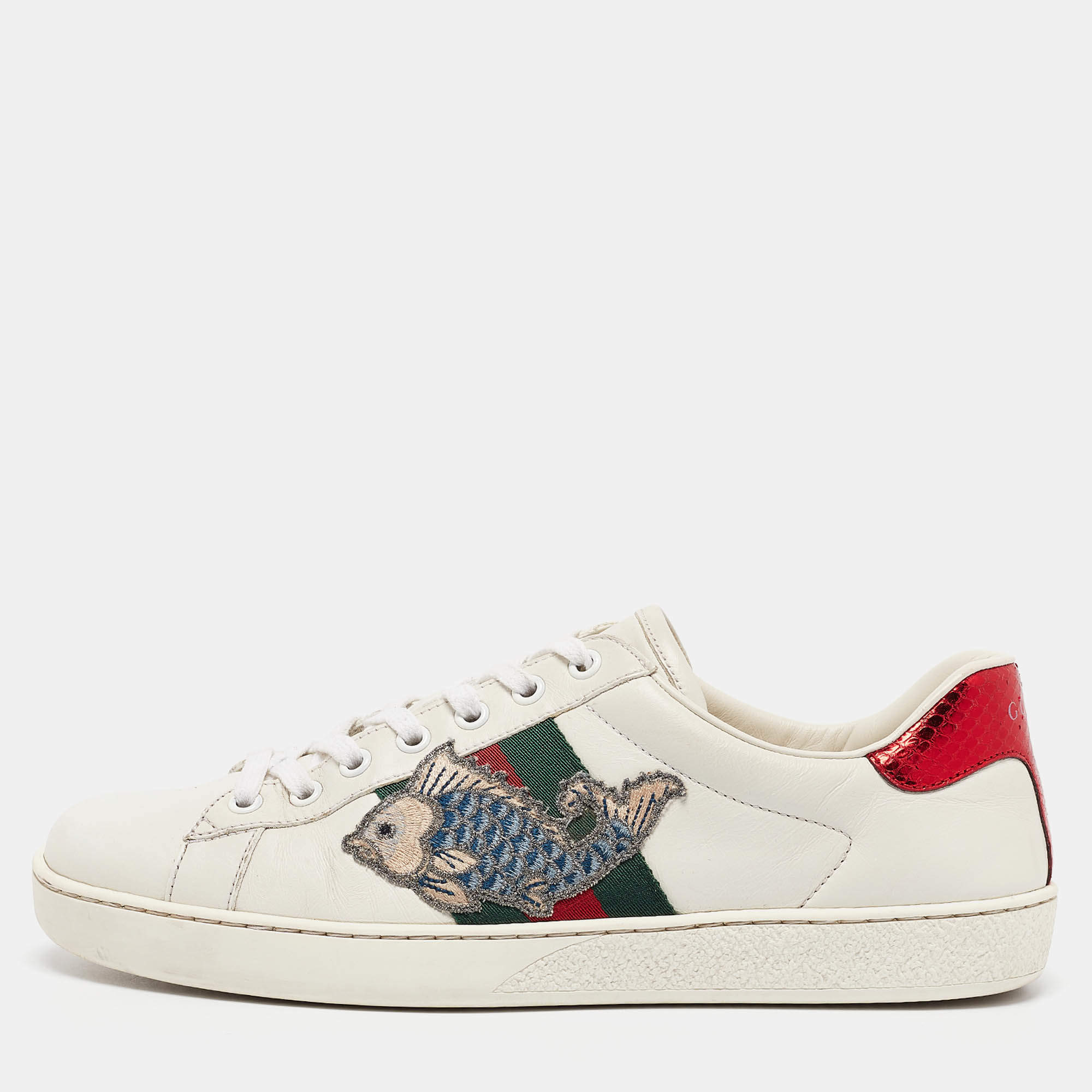 Gucci White Leather Ace Lace Up Sneakers Size 41