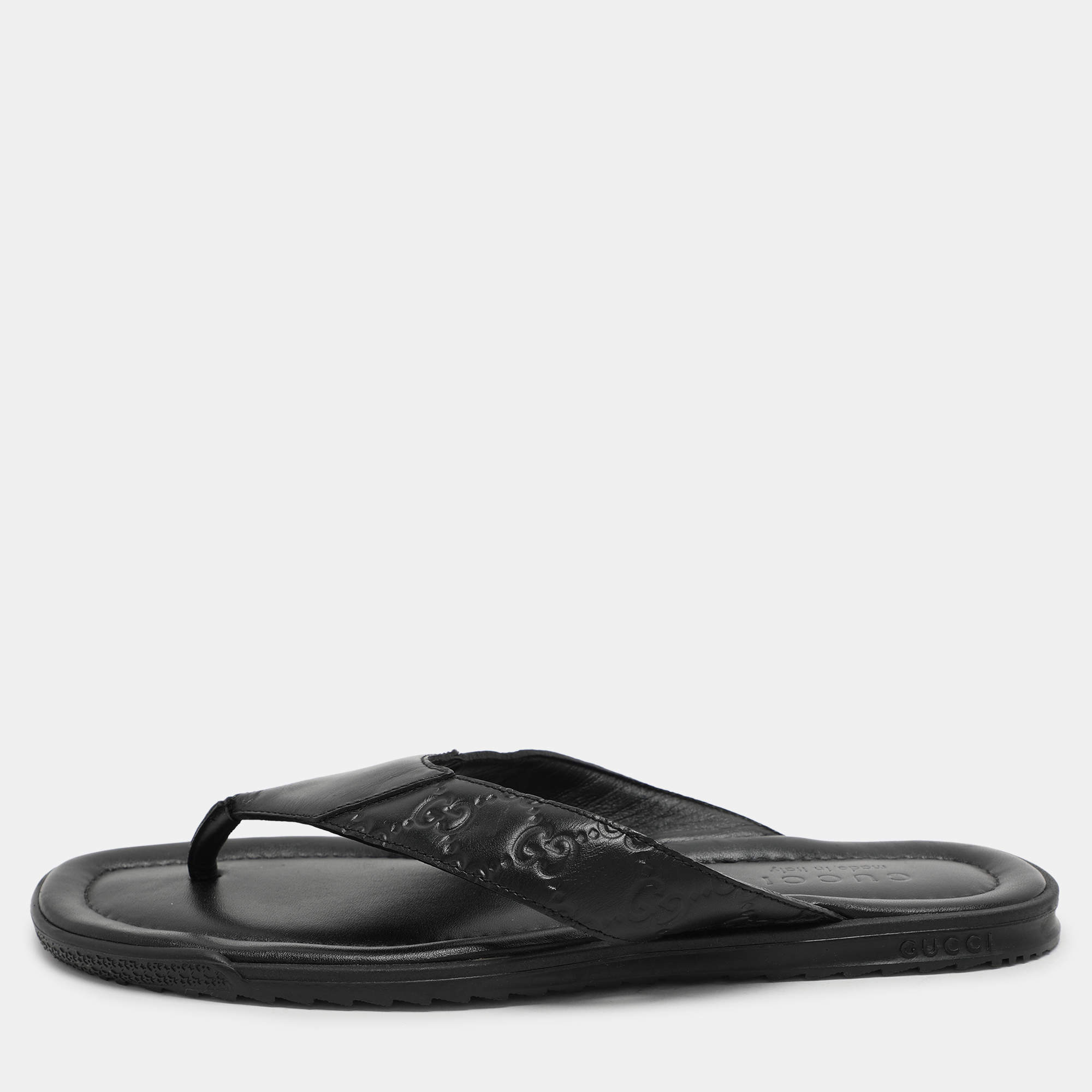 Gucci Black Guccissima Leather Criss Cross Flat Slides Size 43