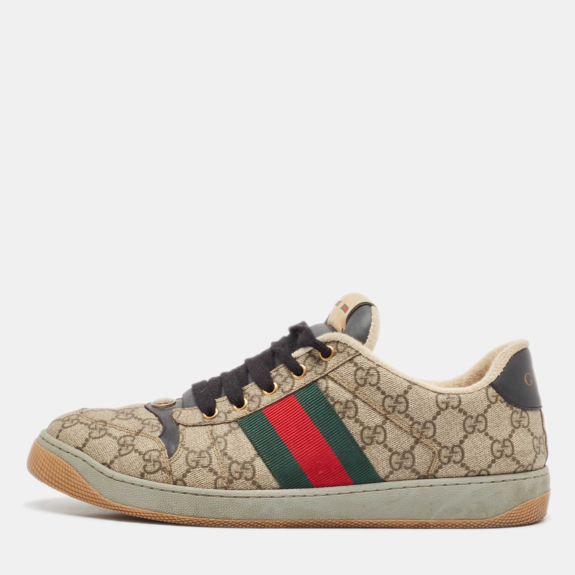 مملوكة مسبقًا Gucci Beige/Brown GG Supreme Canvas Screener Sneakers Size 44