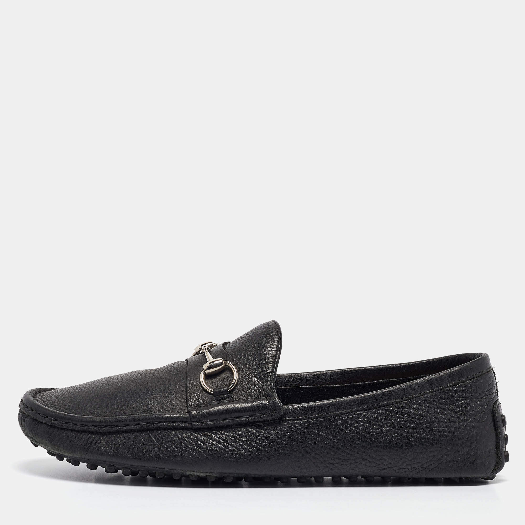 Gucci Black Leather Driver Loafers Size 44