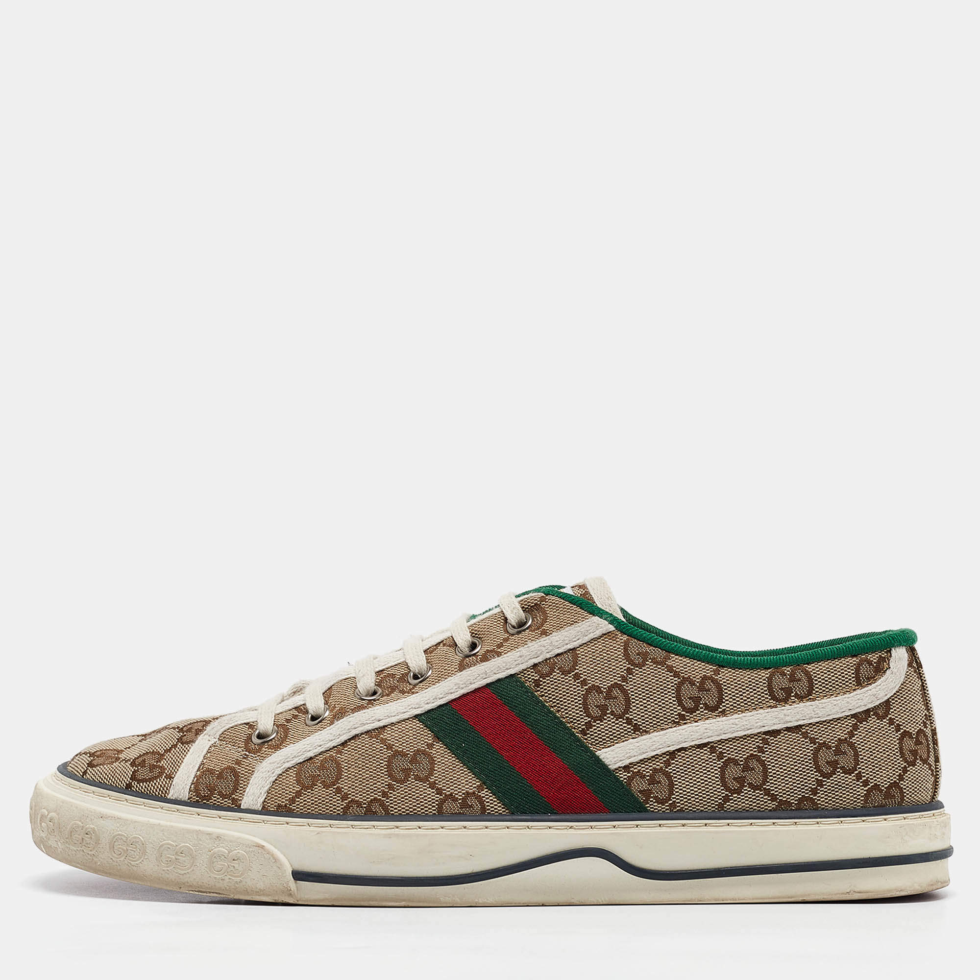 Pre Owned Gucci Brown Canvas Tennis 1977 Slip On Sneakers Size 43