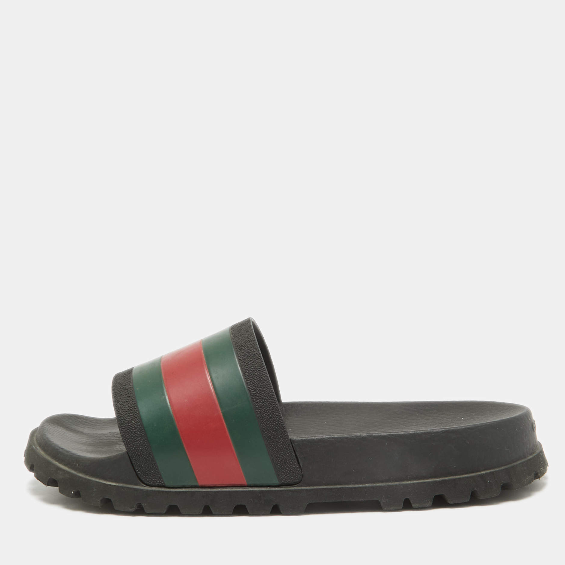 Pre Owned Gucci Black Rubber Slide Sandals Size 43