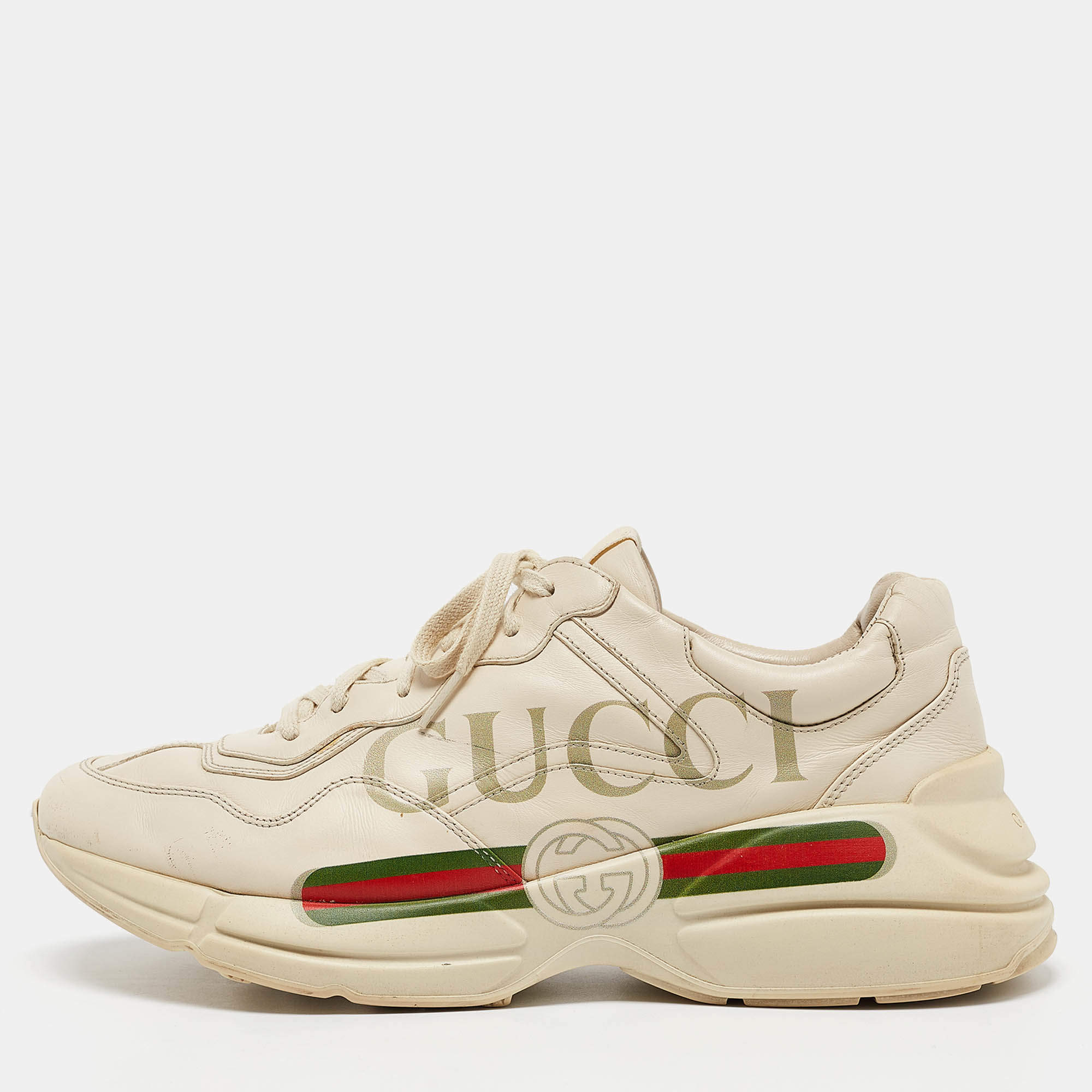 Gucci Cream Leather Vintage Logo Rhyton Sneakers Size 44.5