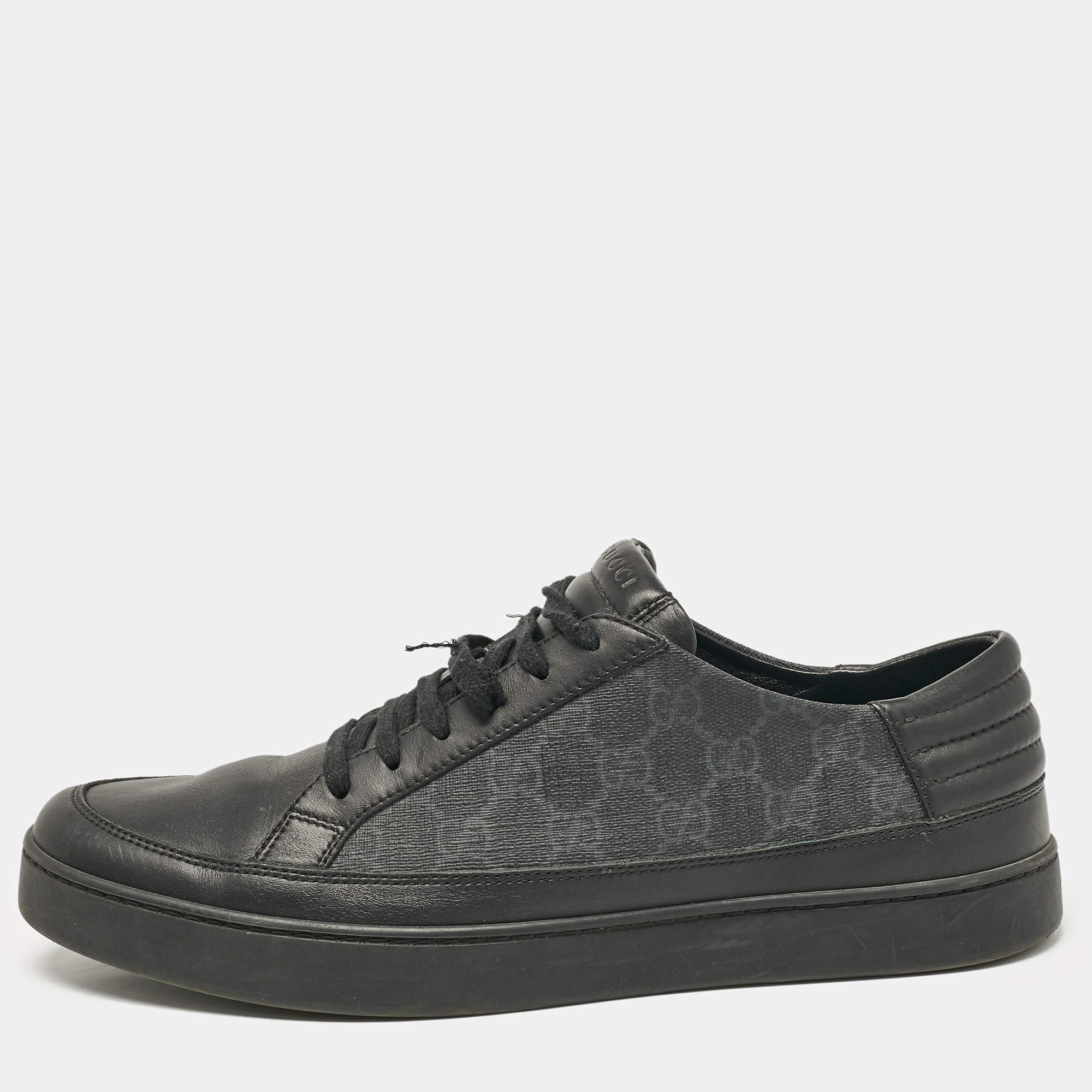 Gucci Black/Grey GG Canvas and Leather Low Top Sneakers Size 44