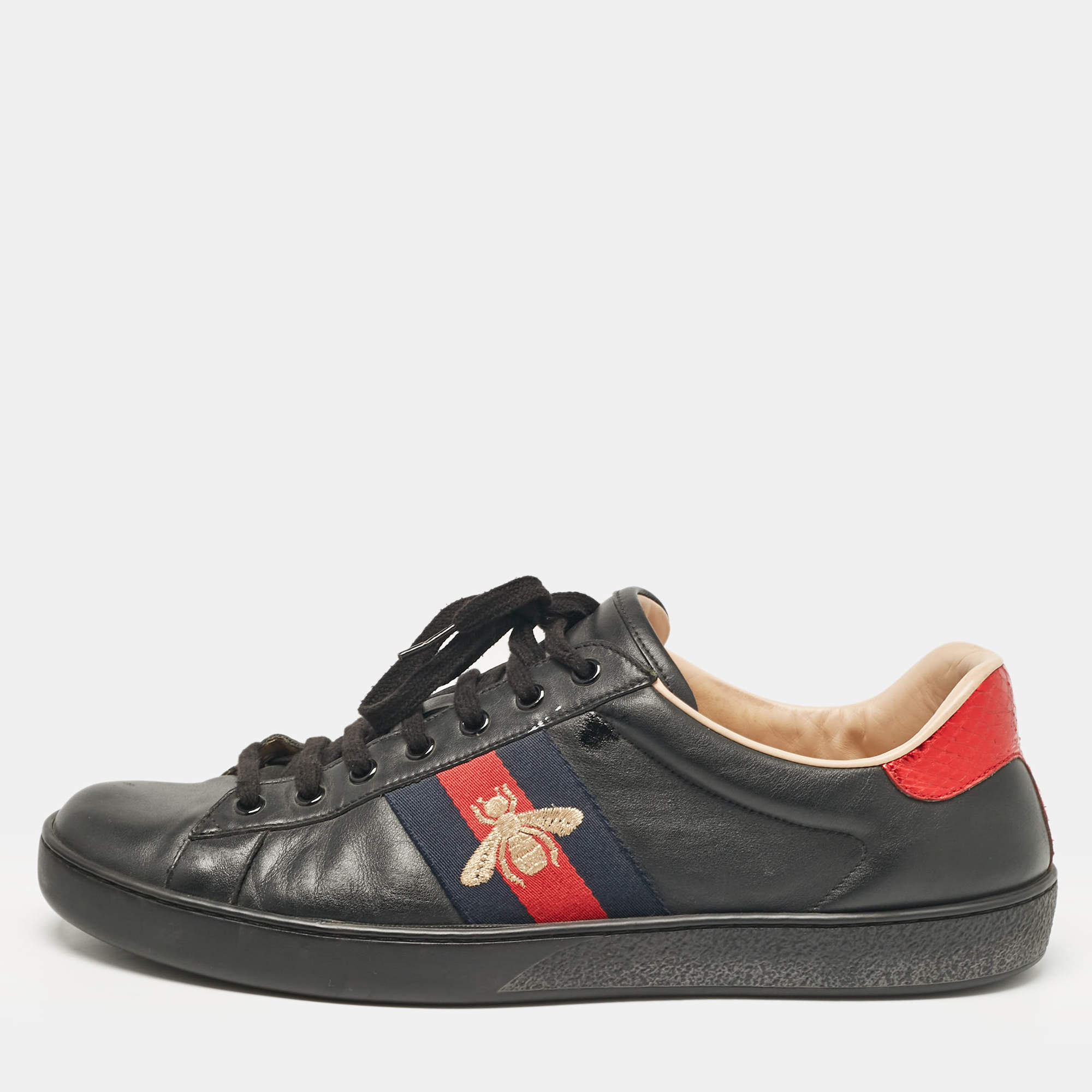 Gucci Black Leather Ace Lace Up Sneakers Size 45