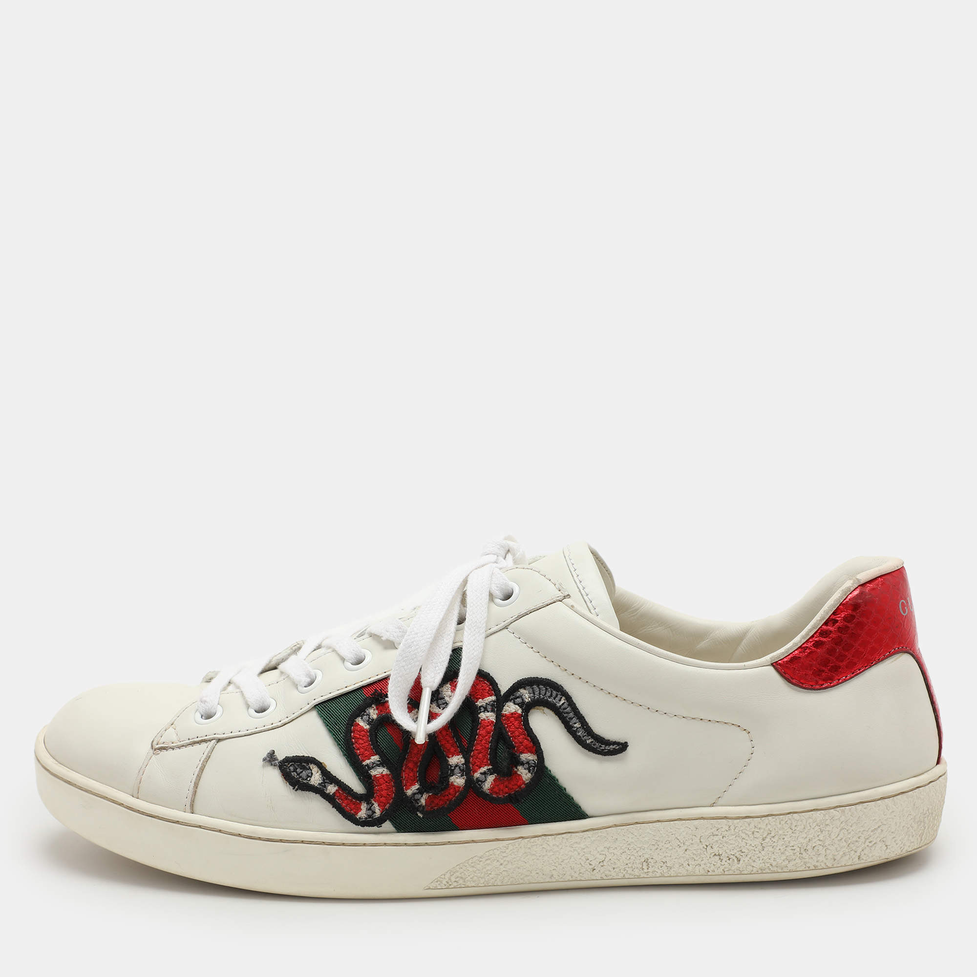 Gucci White Leather Ace Low Top Sneakers 44